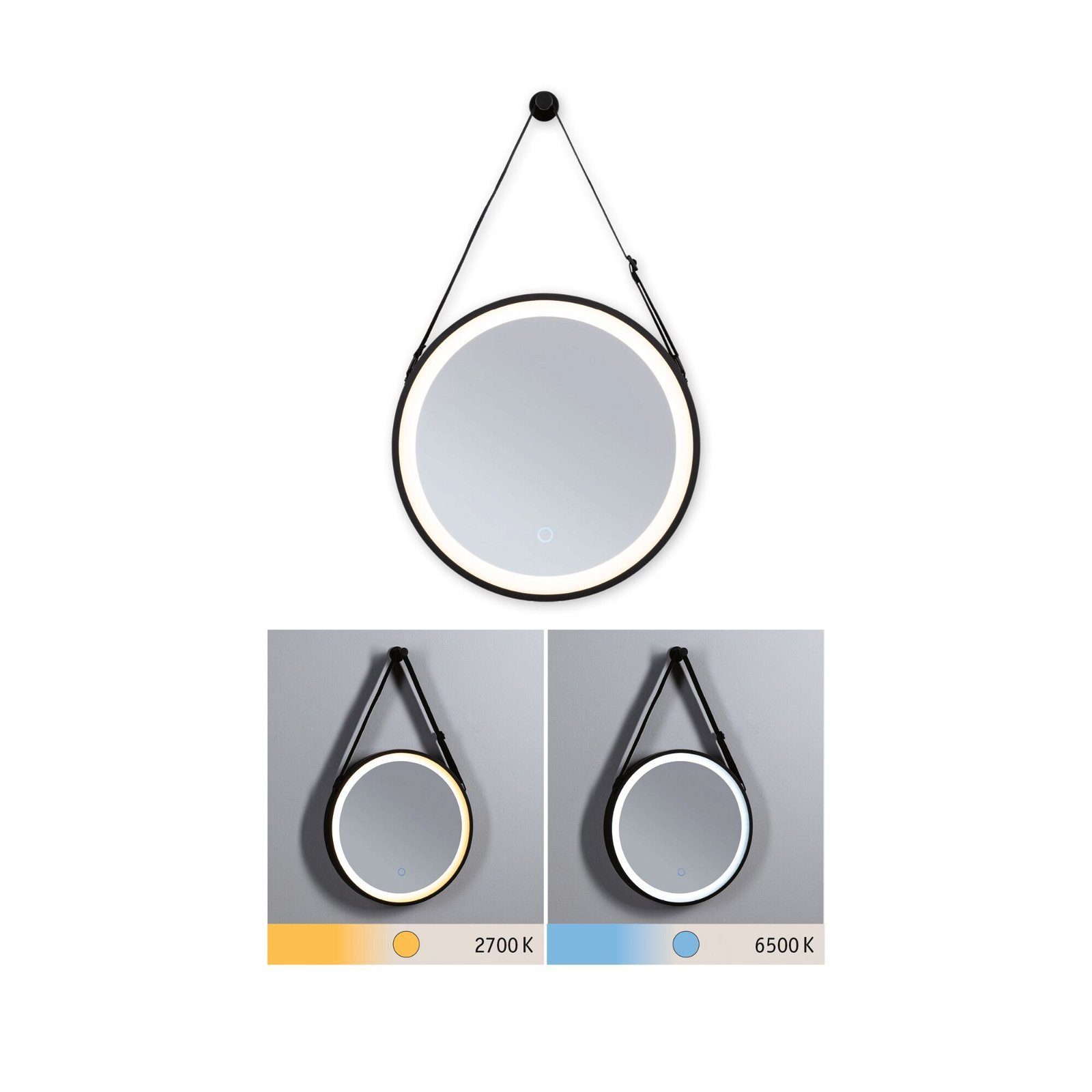 P 71092 LED zrcadlo s osvětlením Miro IP44 měnitelná bílá 230V 7,5W zrcadlo/černá mat - PAULMANN