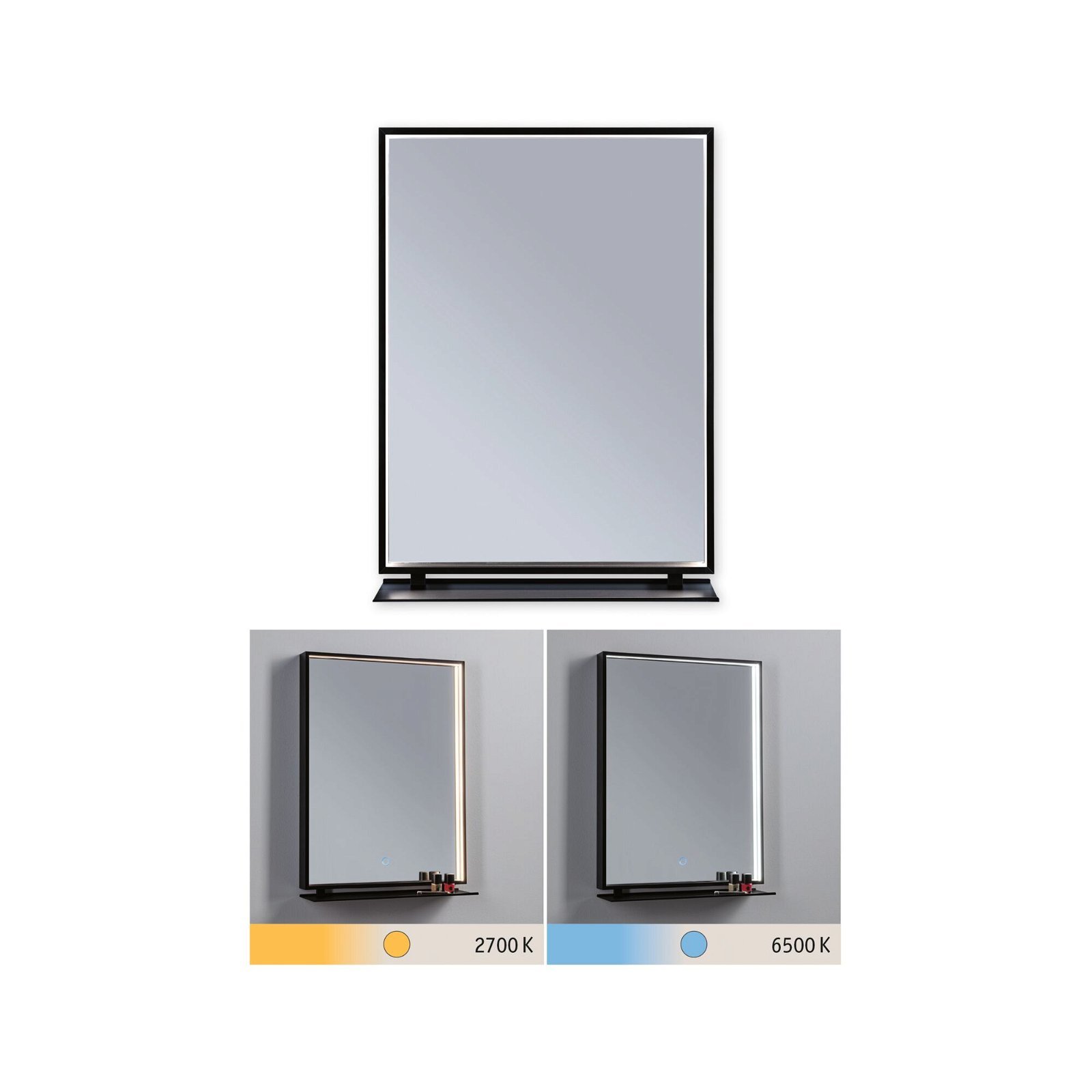 P 71093 LED zrcadlo s osvětlením Miro IP44 měnitelná bílá 230V 11W zrcadlo/černá mat - PAULMANN