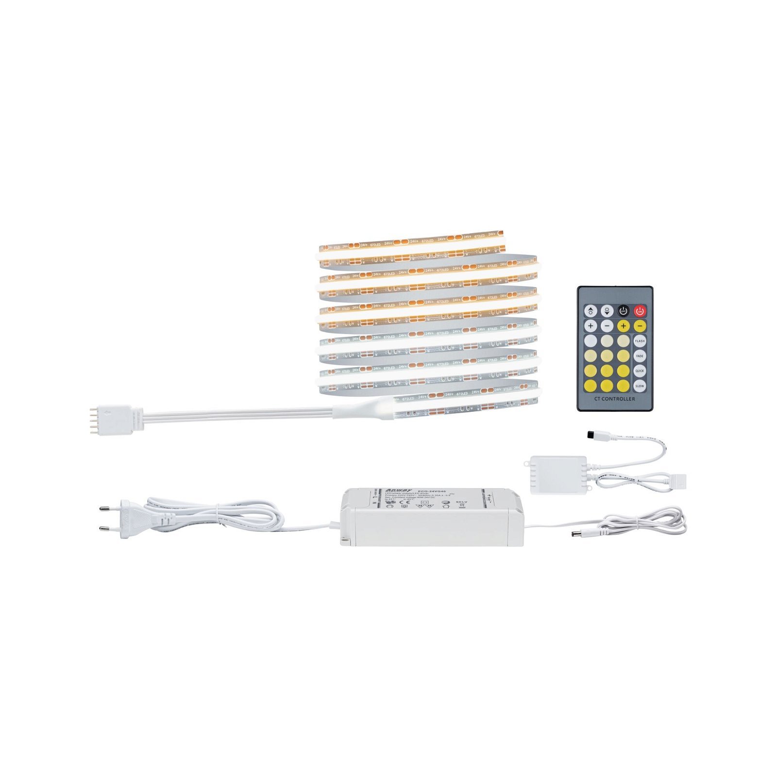 P 71114 MaxLED 1000 LED Strip Full-Line COB základní sada 1,5m 15,5W 1200lm/m 672LEDs/m měnitelná bílá 40VA - PAULMANN