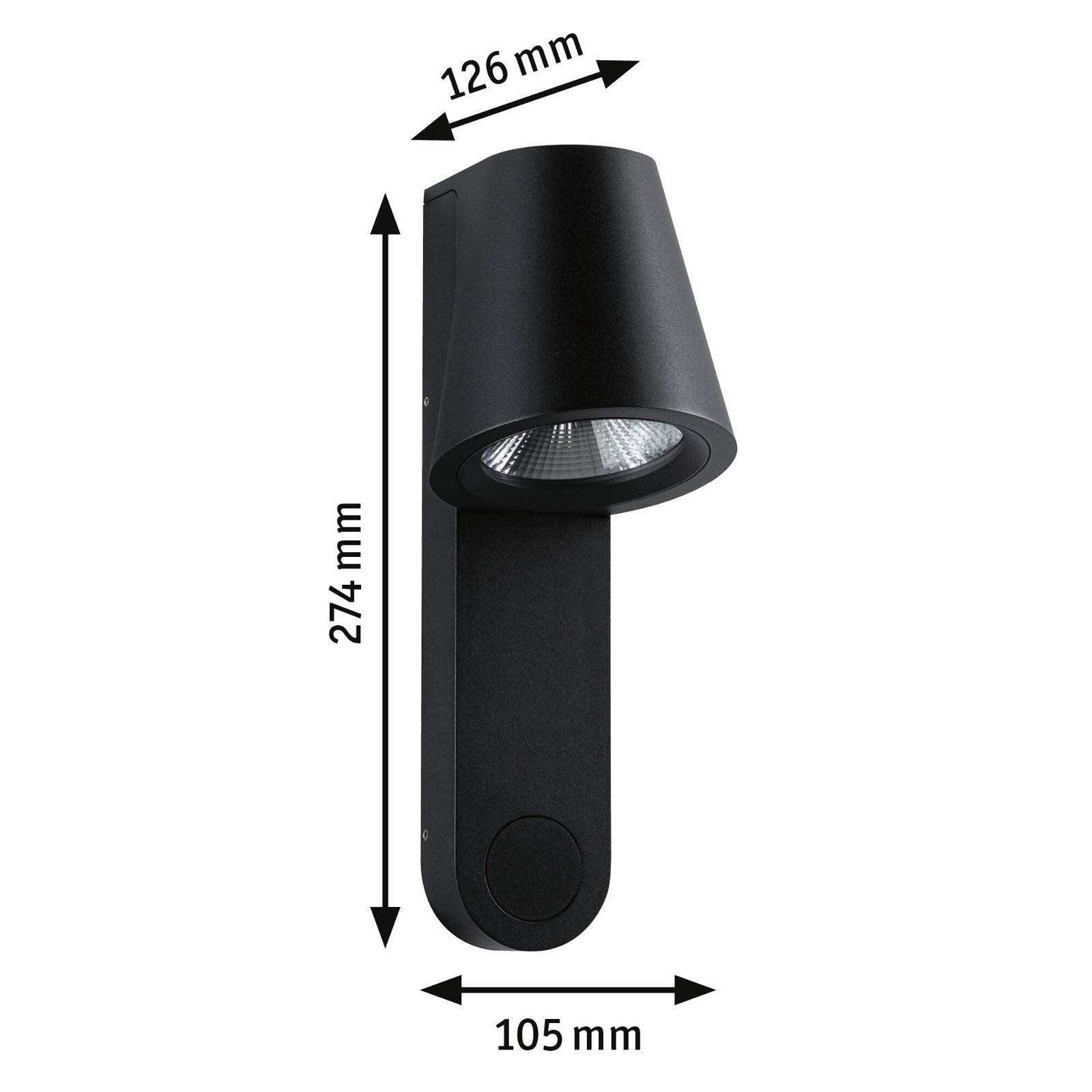 P 94862 LED venkovní nástěnné svítidlo Caissa pohybové čidlo HF senzor IP44 105x127mm 3000K 9W 230V 65° antracit hliník - PAULMANN (obrázek 2)