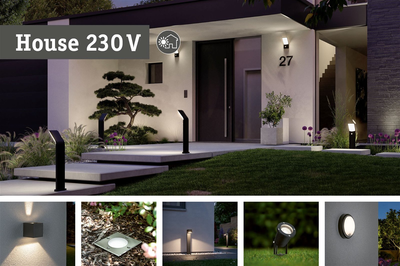 P 94862 LED venkovní nástěnné svítidlo Caissa pohybové čidlo HF senzor IP44 105x127mm 3000K 9W 230V 65° antracit hliník - PAULMANN (obrázek 8)