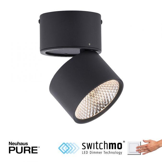 PN 6451-18 Paul Neuhaus LED stropní bodové svítidlo PURE-NOLA černá 1 ramenné otočné stmívatelné krokově stmívatelné 3000K - PAUL NEUHAUS