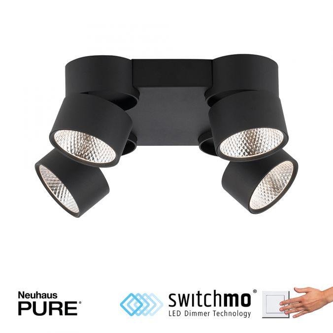 PN 6454-18 Paul Neuhaus LED stropní svítidlo PURE-NOLA černá 4 ramenné otočné stmívatelné krokově stmívatelné 3000K - PAUL NEUHAUS