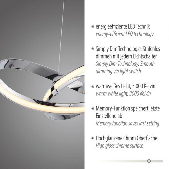 PN 8291-17 MELINDA LED závěsné svítidlo chrom stmívatelné paměťová funkce moderní SimplyDim 3000K - PAUL NEUHAUS (obrázek 3)