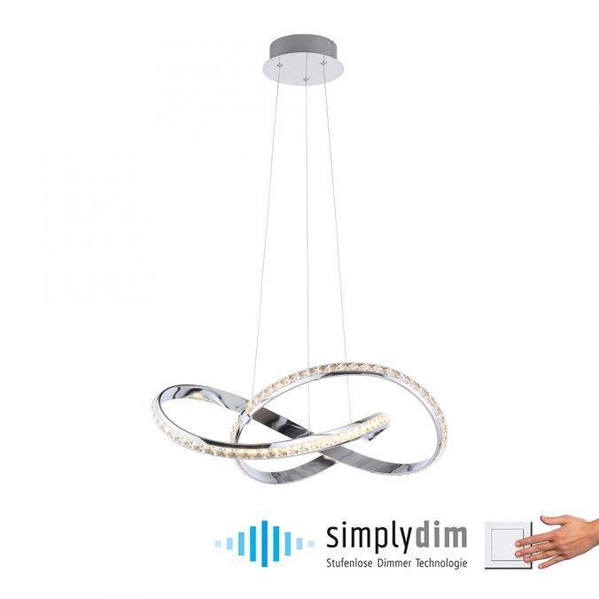 PN 8221-17 TANJA LED závěsné svítidlo chrom s křišťalovým efektem stmívatelné Simplydim paměťová funkce SimplyDim 3000K - PAUL NEUHAUS