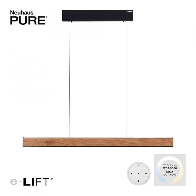 PN 2570-79 Paul Neuhaus LED závěsné svítidlo PURE-E-MOTION elektricky nastavitelná výška 2700-5000K dub/černá perleť - PAUL NEUHAUS