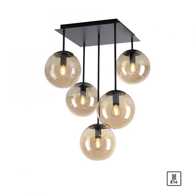 LD 14702-18 NYMÖLLA Stropní svítidlo, černá, skleněné koule, jednoduchý design, 5ti ramenné - LEUCHTEN DIREKT / JUST LIGHT