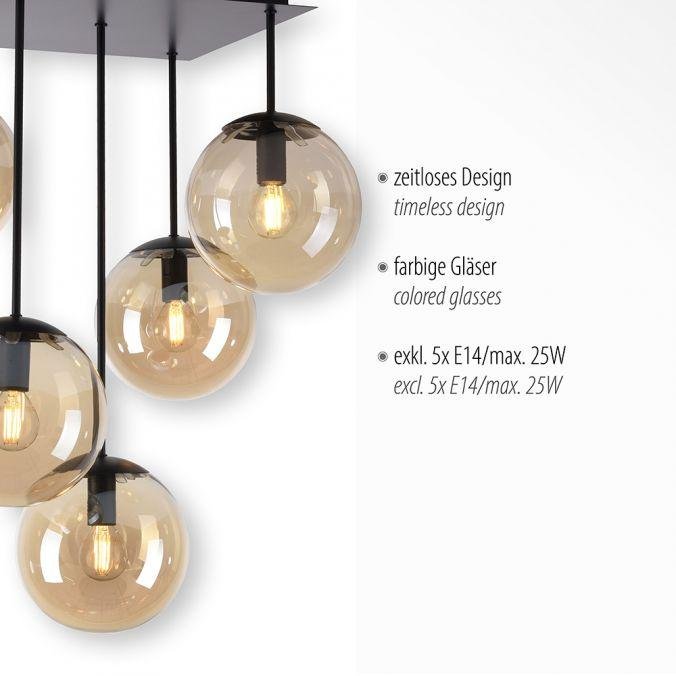 LD 14702-18 NYMÖLLA Stropní svítidlo, černá, skleněné koule, jednoduchý design, 5ti ramenné - LEUCHTEN DIREKT / JUST LIGHT (obrázek 3)