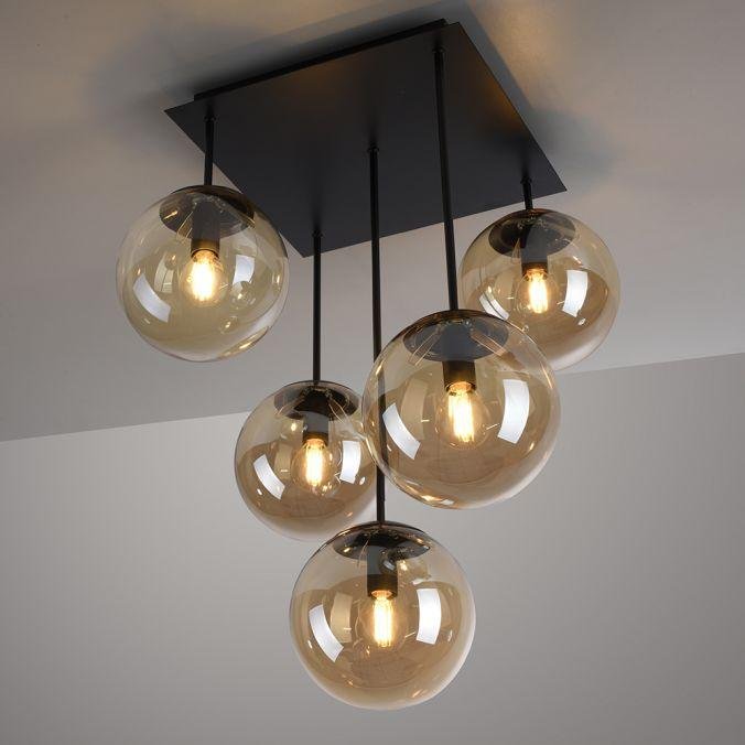 LD 14702-18 NYMÖLLA Stropní svítidlo, černá, skleněné koule, jednoduchý design, 5ti ramenné - LEUCHTEN DIREKT / JUST LIGHT (obrázek 4)