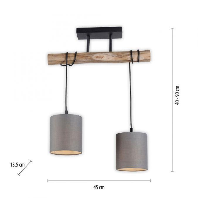 LD 15182-29 TRIBU Závěsné svítidlo látkové stínidlo taupe, 2-ramenné patice 2x E27 dřevo - LEUCHTEN DIREKT / JUST LIGHT (obrázek 3)