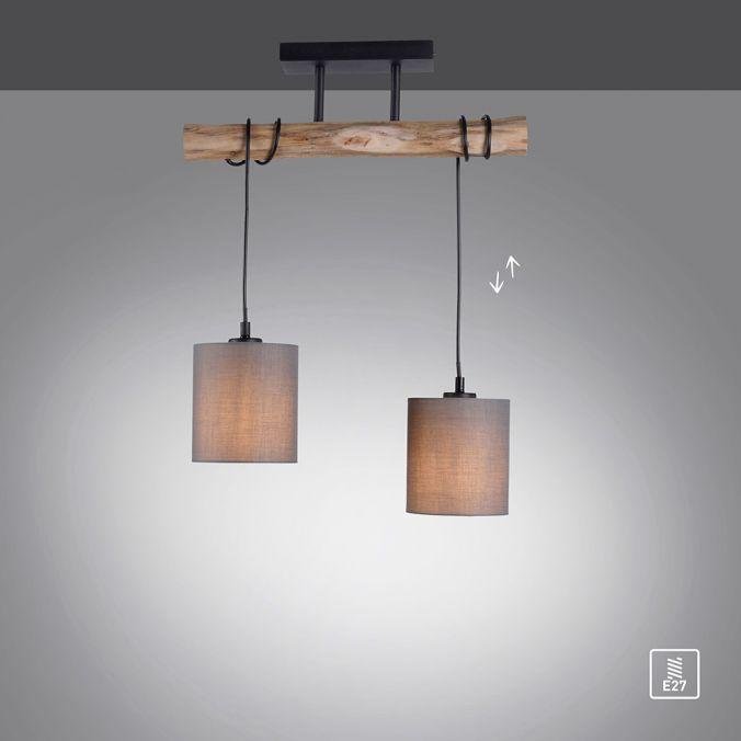 LD 15182-29 TRIBU Závěsné svítidlo látkové stínidlo taupe, 2-ramenné patice 2x E27 dřevo - LEUCHTEN DIREKT / JUST LIGHT (obrázek 4)