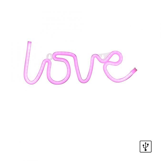 LD 85021-87 NEON-LOVE LED nástěnné svítidlo LOVE růžové USB, šňůrový vypínač, dekorativní - LEUCHTEN DIREKT / JUST LIGHT