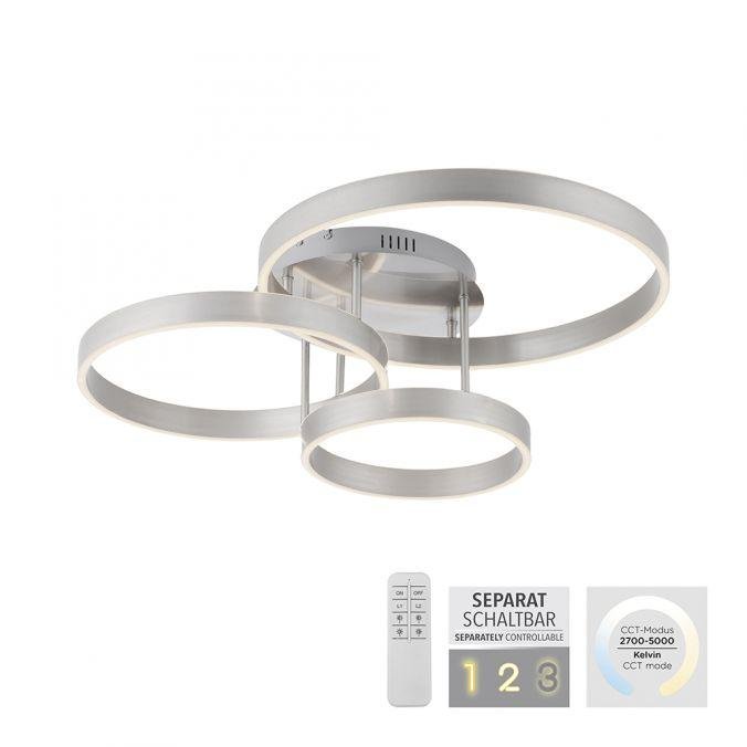 LD 15157-55 LILLUTI LED stropní svítidlo 3 ramenné stříbrná přímé/nepřímé osvětlení stmívatelné dálkový ovladač 3000K - LEUCHTEN DIREKT / JUST LIGHT