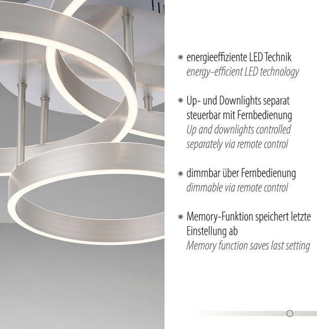 LD 15157-55 LILLUTI LED stropní svítidlo 3 ramenné stříbrná přímé/nepřímé osvětlení stmívatelné dálkový ovladač 3000K - LEUCHTEN DIREKT / JUST LIGHT (obrázek 3)