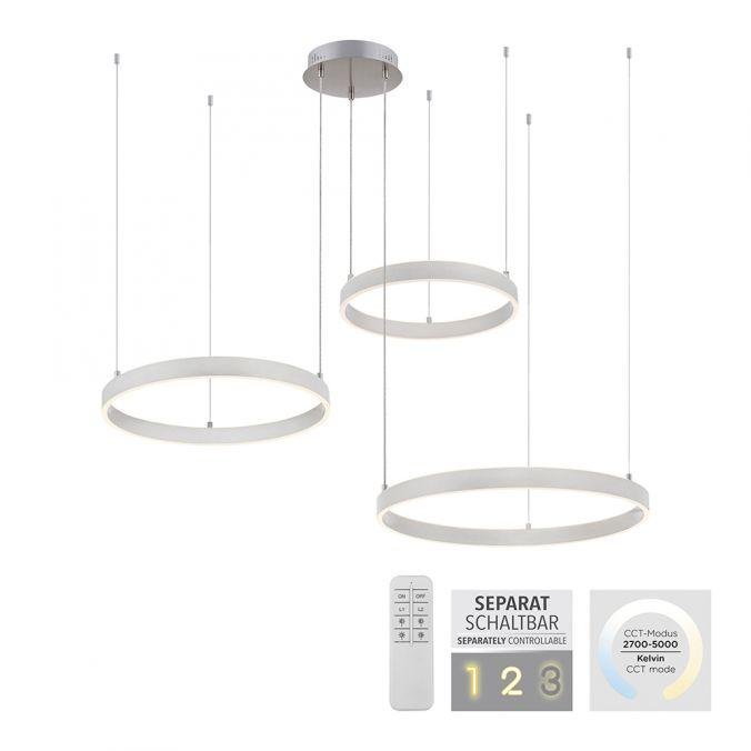 LD 15156-55 LILLUTI LED závěsné svítidlo 3 ramenné stříbrná přímé/nepřímé osvětlení stmívatelné dálkový ovladač 3000K - LEUCHTEN DIREKT / JUST LIGHT