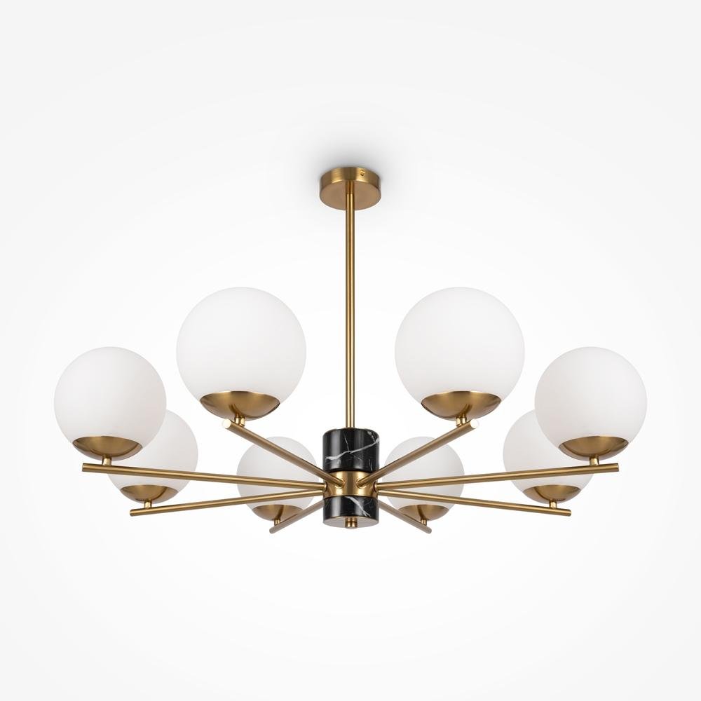 M MOD187PL-08BS Závěsné svítidlo Marble E27 8x60W mosaz kov opálové sklo - MAYTONI