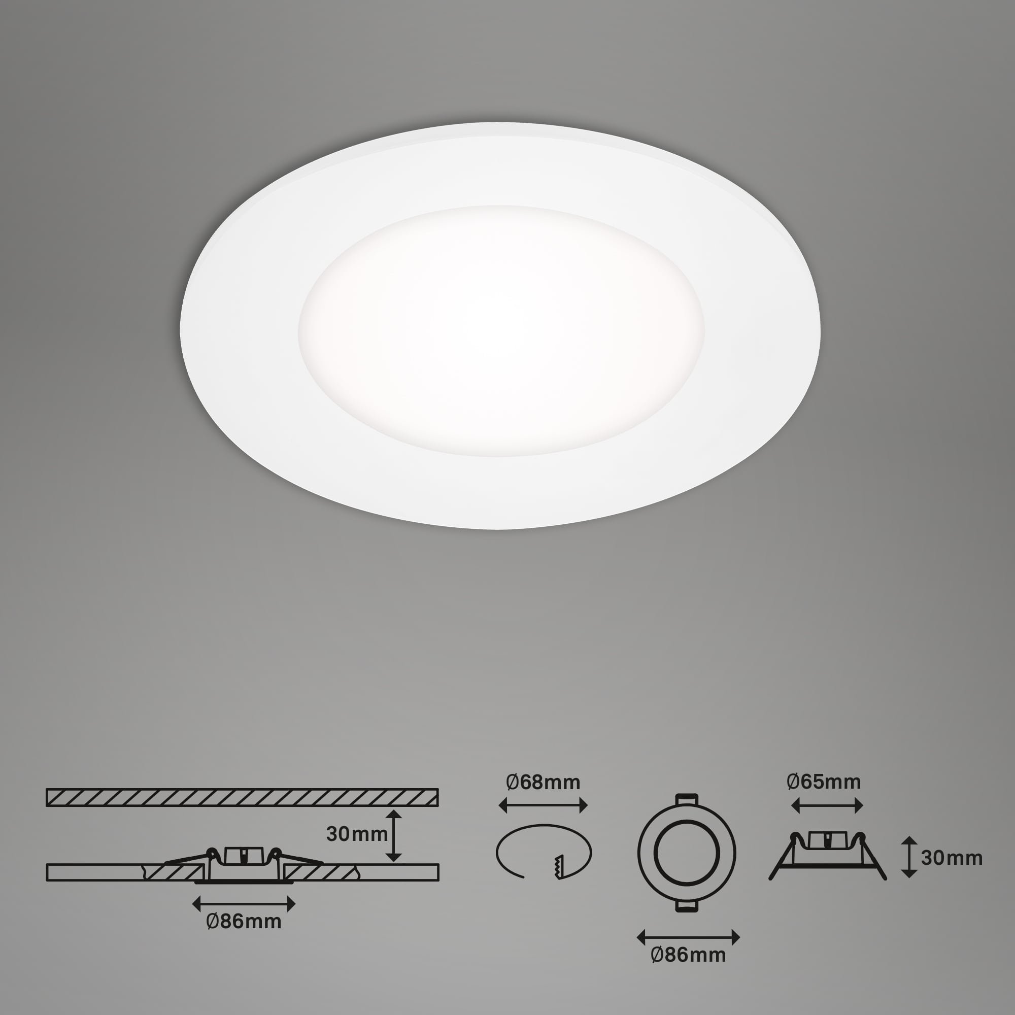 BRI 7125-416 LED vestavné svítidlo pr. 8,6 cm 3W bílé - BRILONER (obrázek 5)