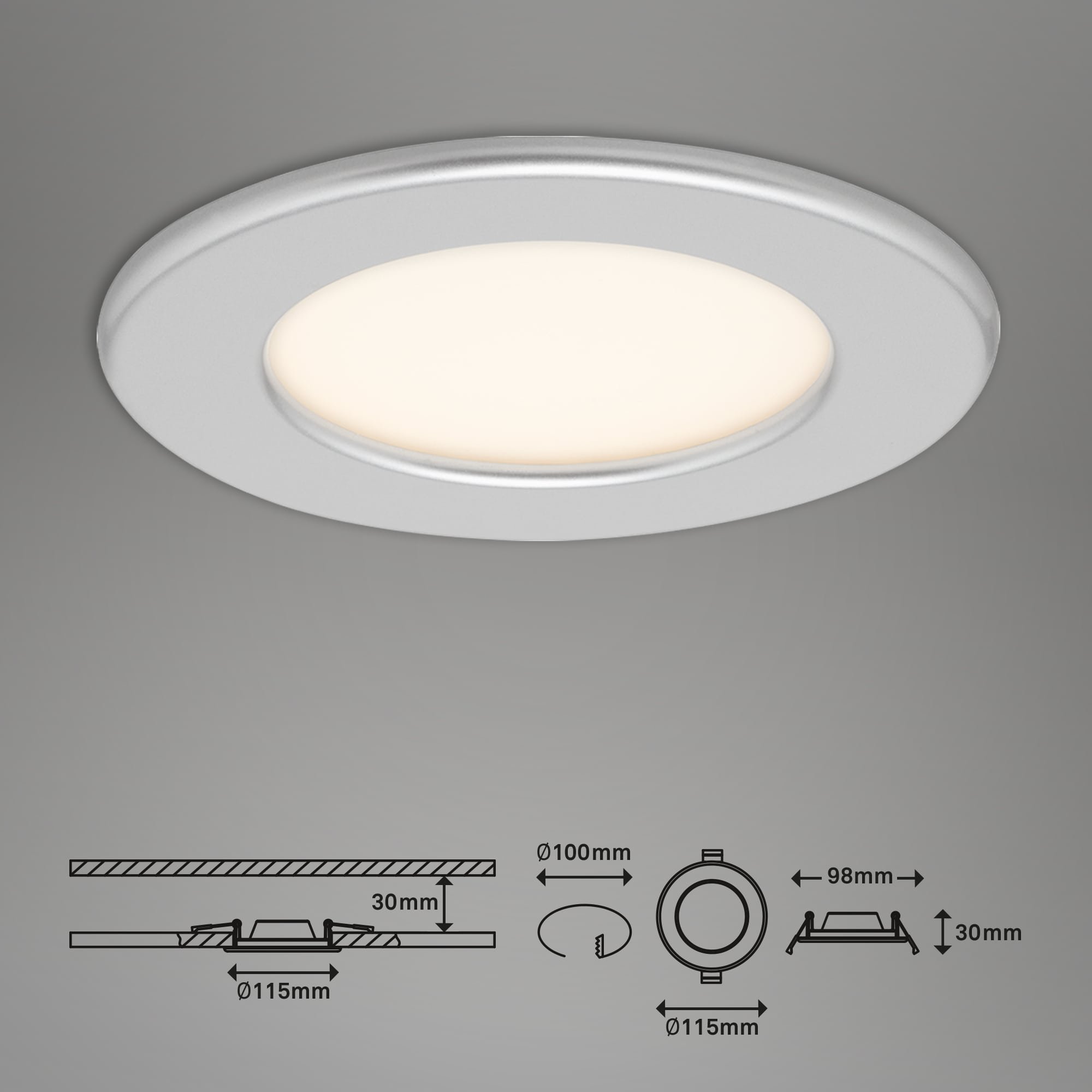 BRI 7053-014 LED vestavné svítidlo, pr. 11,5 cm, 6 W, matný chrom - BRILONER (obrázek 4)