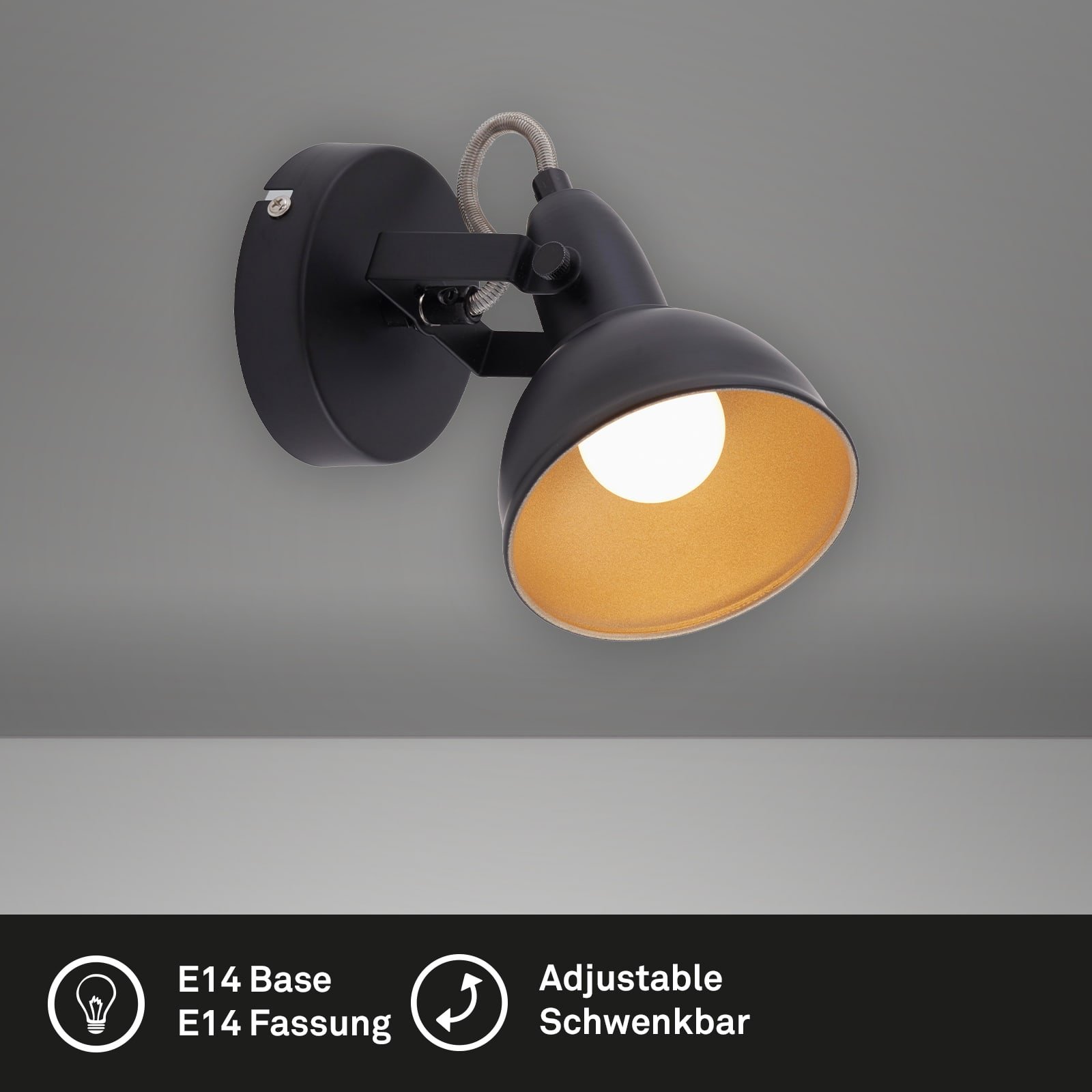 BRILO 2049-015 Bodové nástěnné a stropní svítidlo, pr. 10 cm, max. 40 W, černá-zlatá - BRILO (obrázek 2)