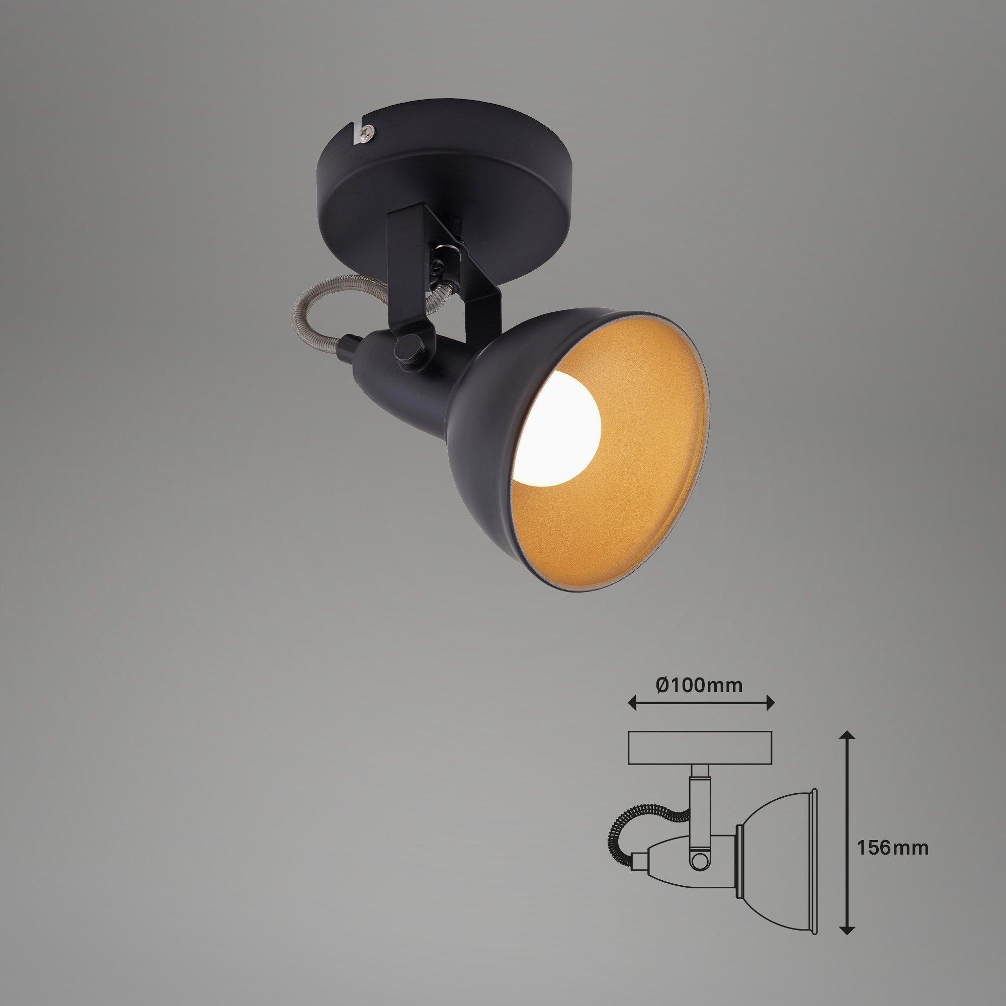 BRILO 2049-015 Bodové nástěnné a stropní svítidlo, pr. 10 cm, max. 40 W, černá-zlatá - BRILO (obrázek 5)