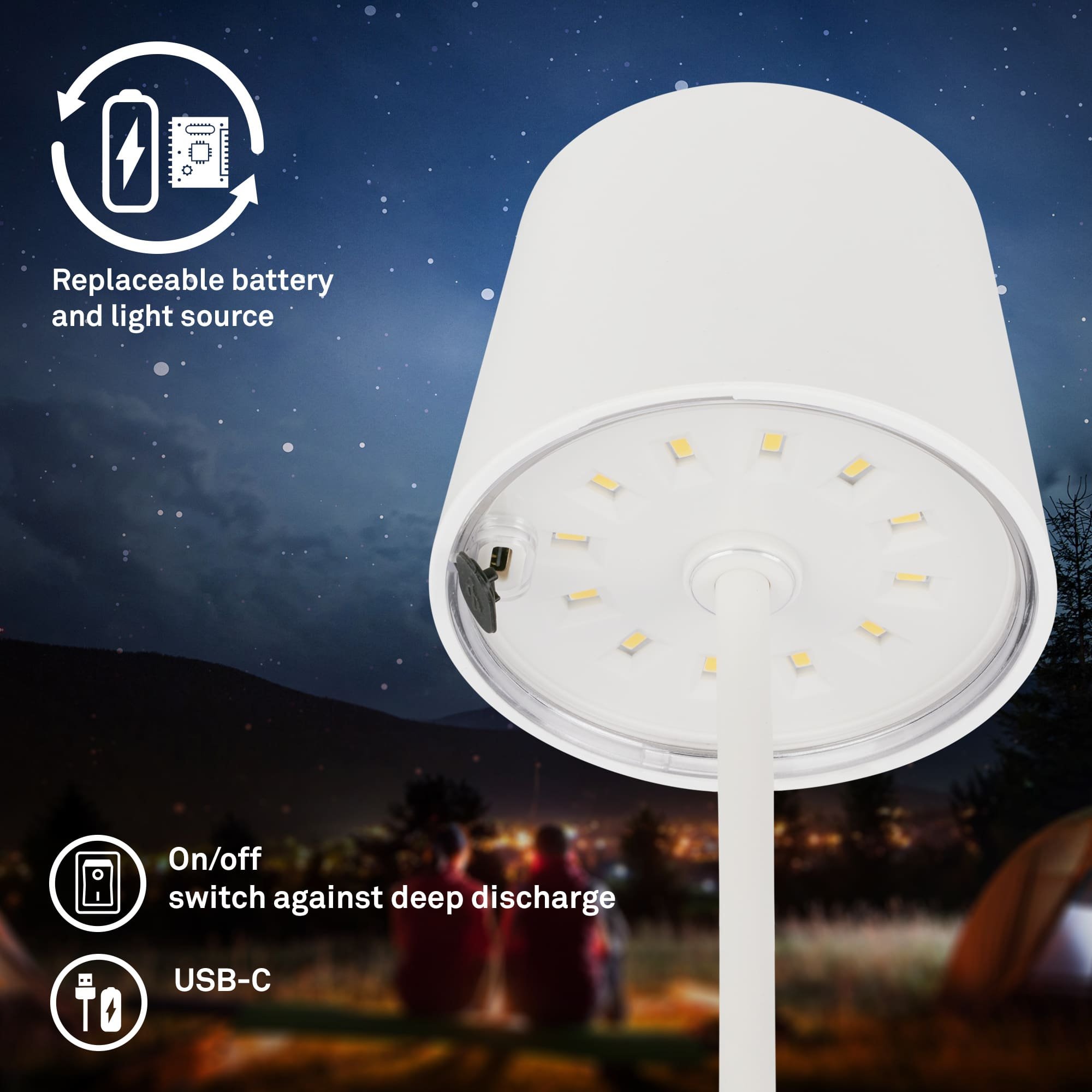 BRILO 7423016 LED nabíjecí stolní lampa 26 cm 2,6W 150lm bílé - BRILO (obrázek 3)