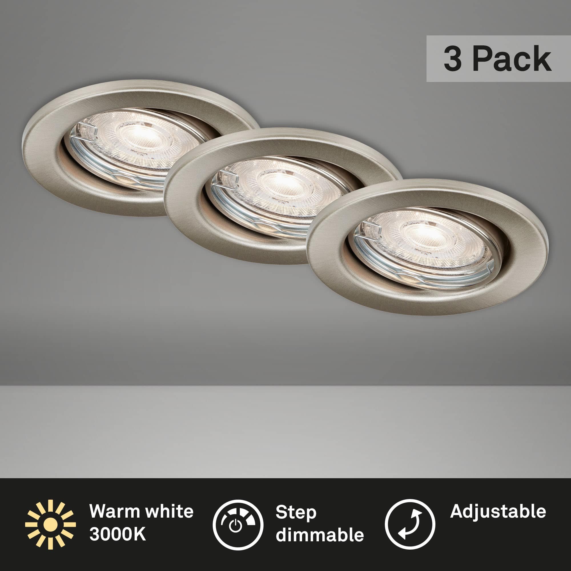 BRILO 7050-032 3ks sada LED vestavná svítidla, pr. 8,6 cm, 5 W, 460 lm, matný nikl - BRILO (obrázek 3)