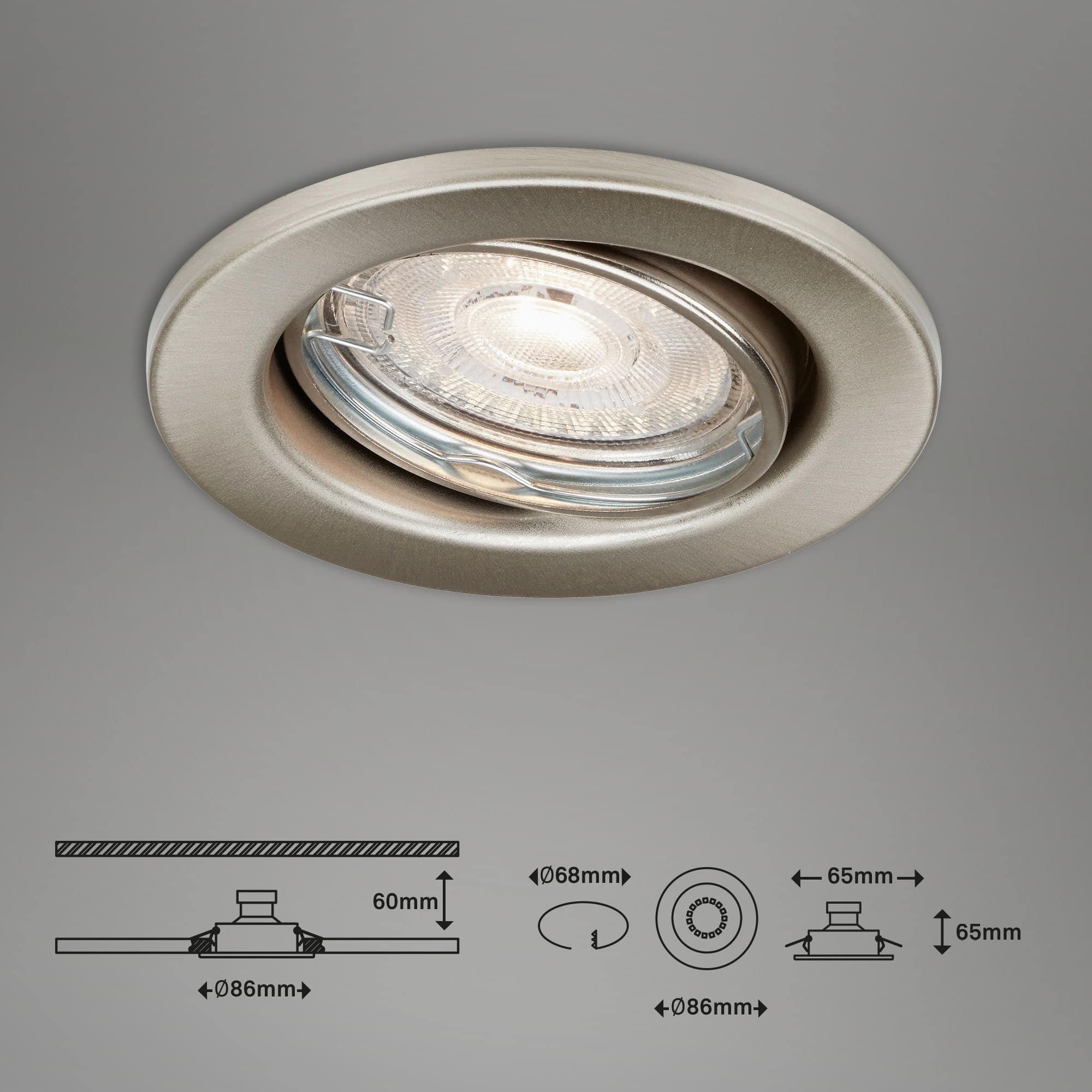 BRILO 7050-032 3ks sada LED vestavná svítidla, pr. 8,6 cm, 5 W, 460 lm, matný nikl - BRILO (obrázek 8)