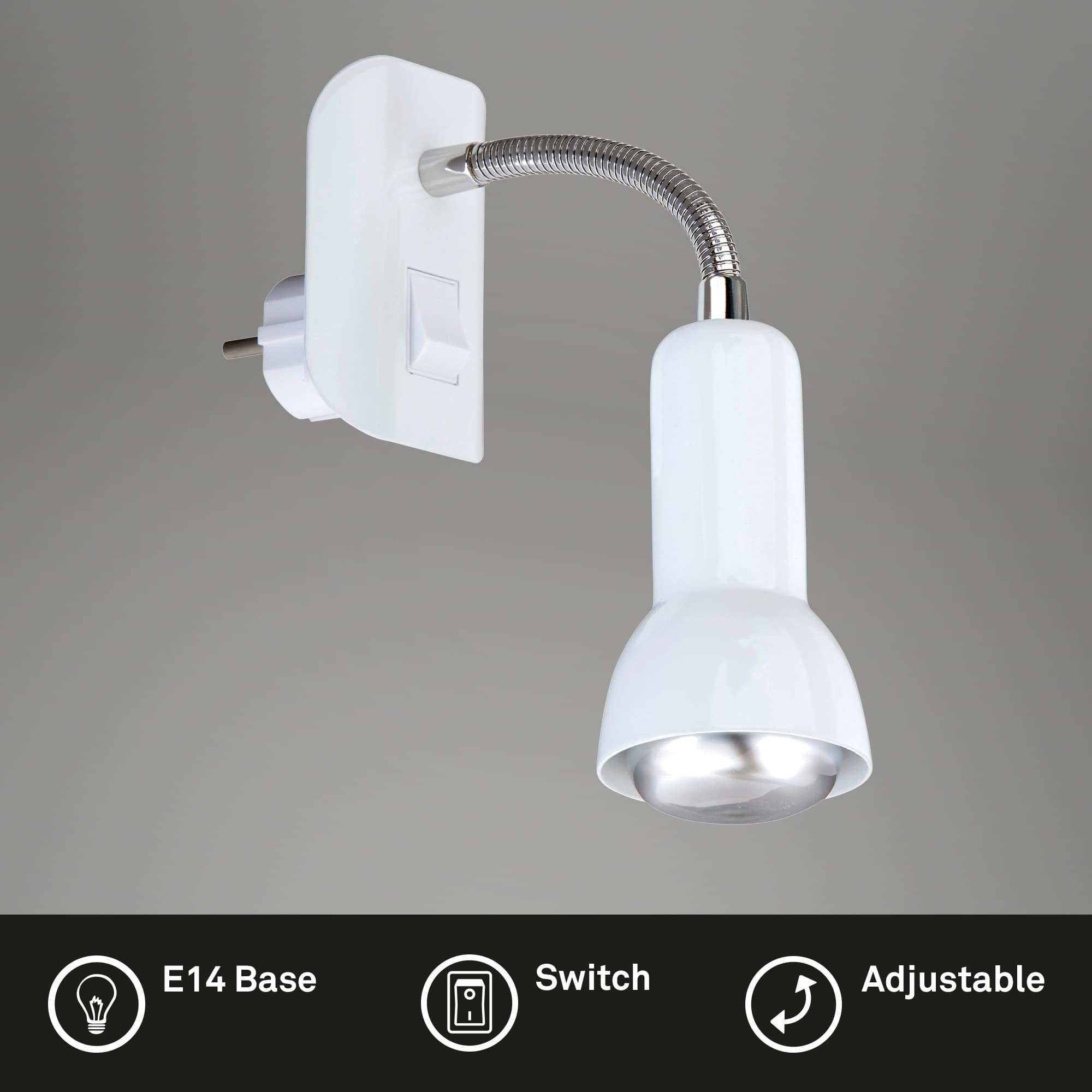 BRI 2739-016P Flexibilní svítidlo do zásuvky 22 cm 1x E14 25W bílé - BRILONER (obrázek 2)