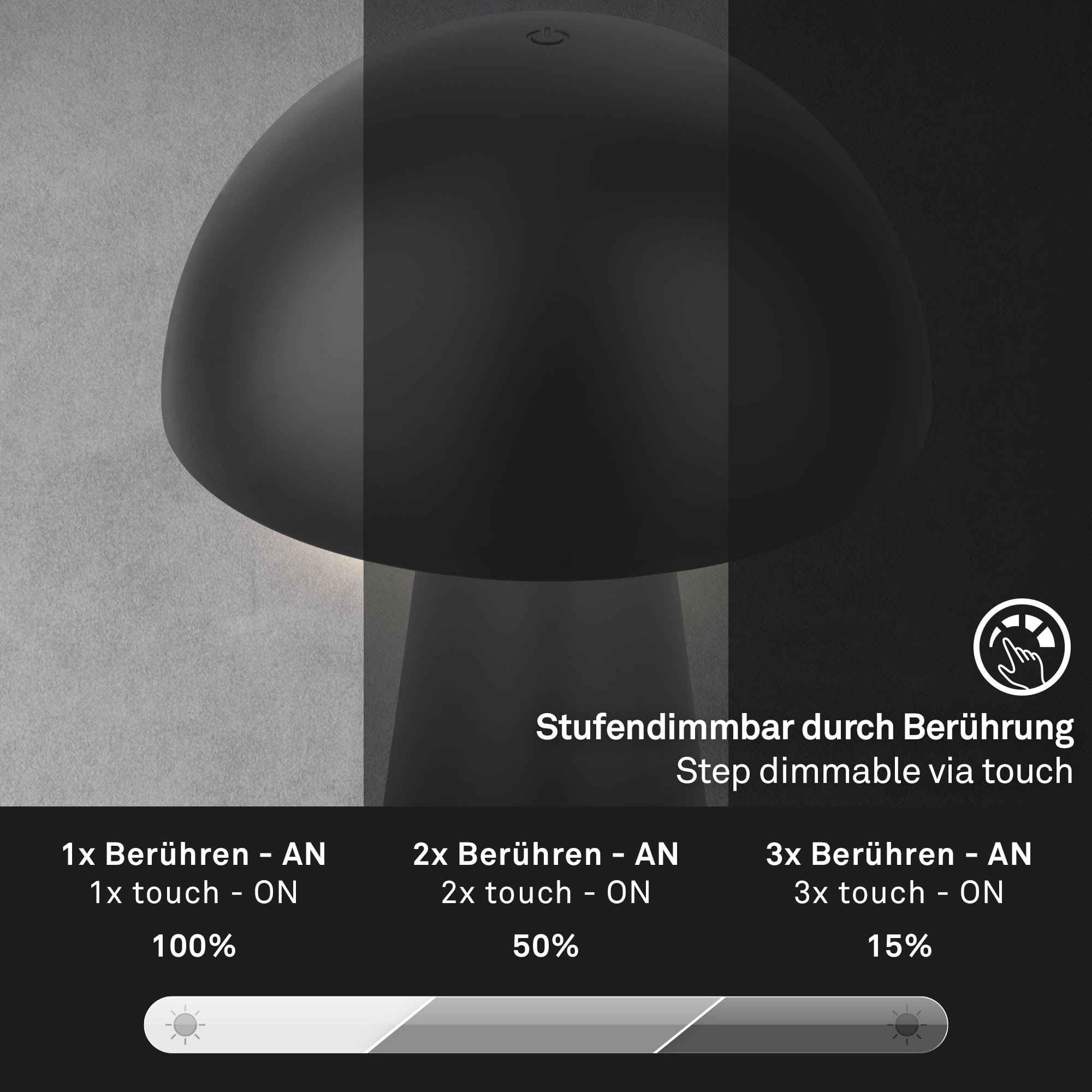 BRILO 7421015 LED nabíjecí stolní lampa 28 cm 2,6W 300lm černá - BRILO (obrázek 4)