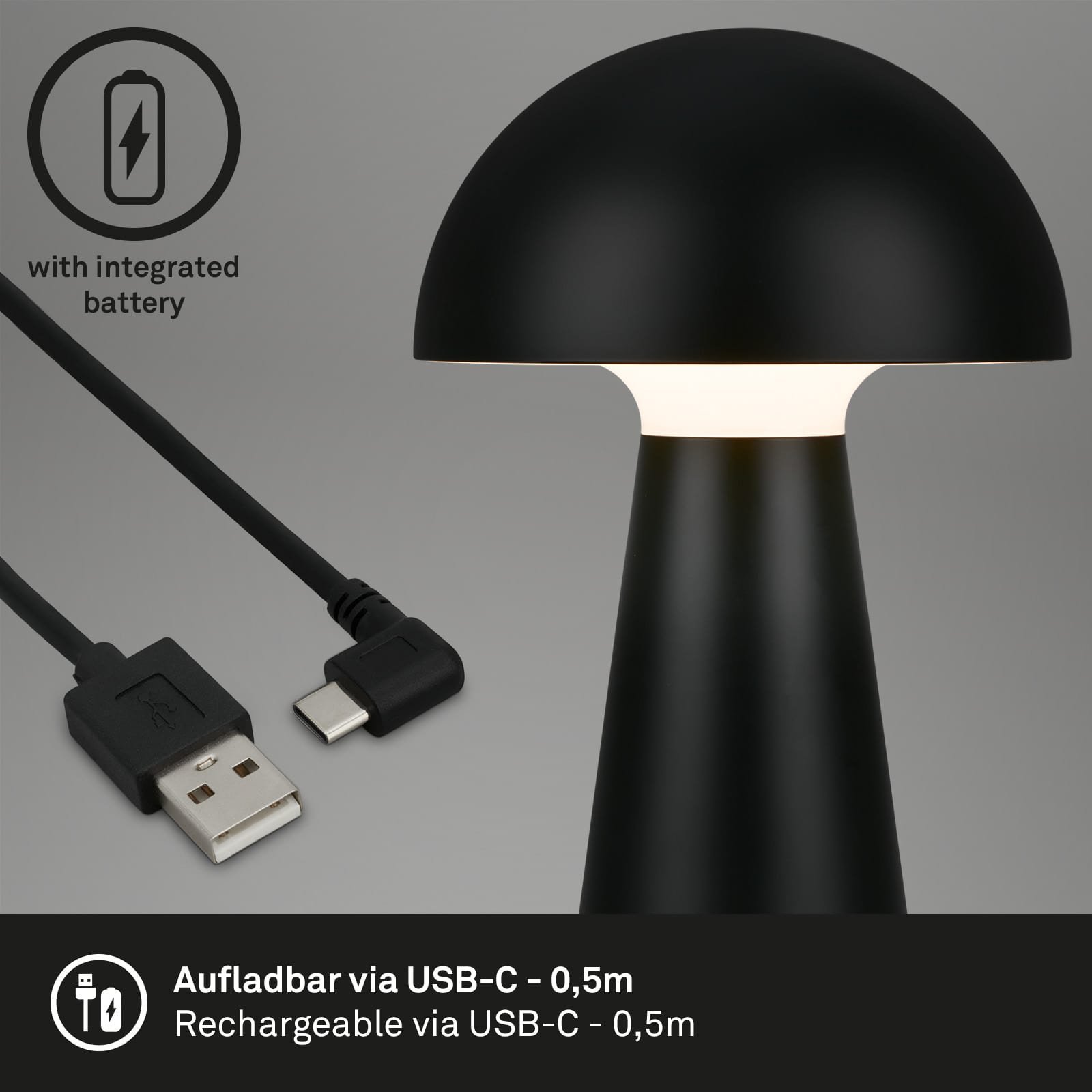 BRILO 7421015 LED nabíjecí stolní lampa 28 cm 2,6W 300lm černá - BRILO (obrázek 5)