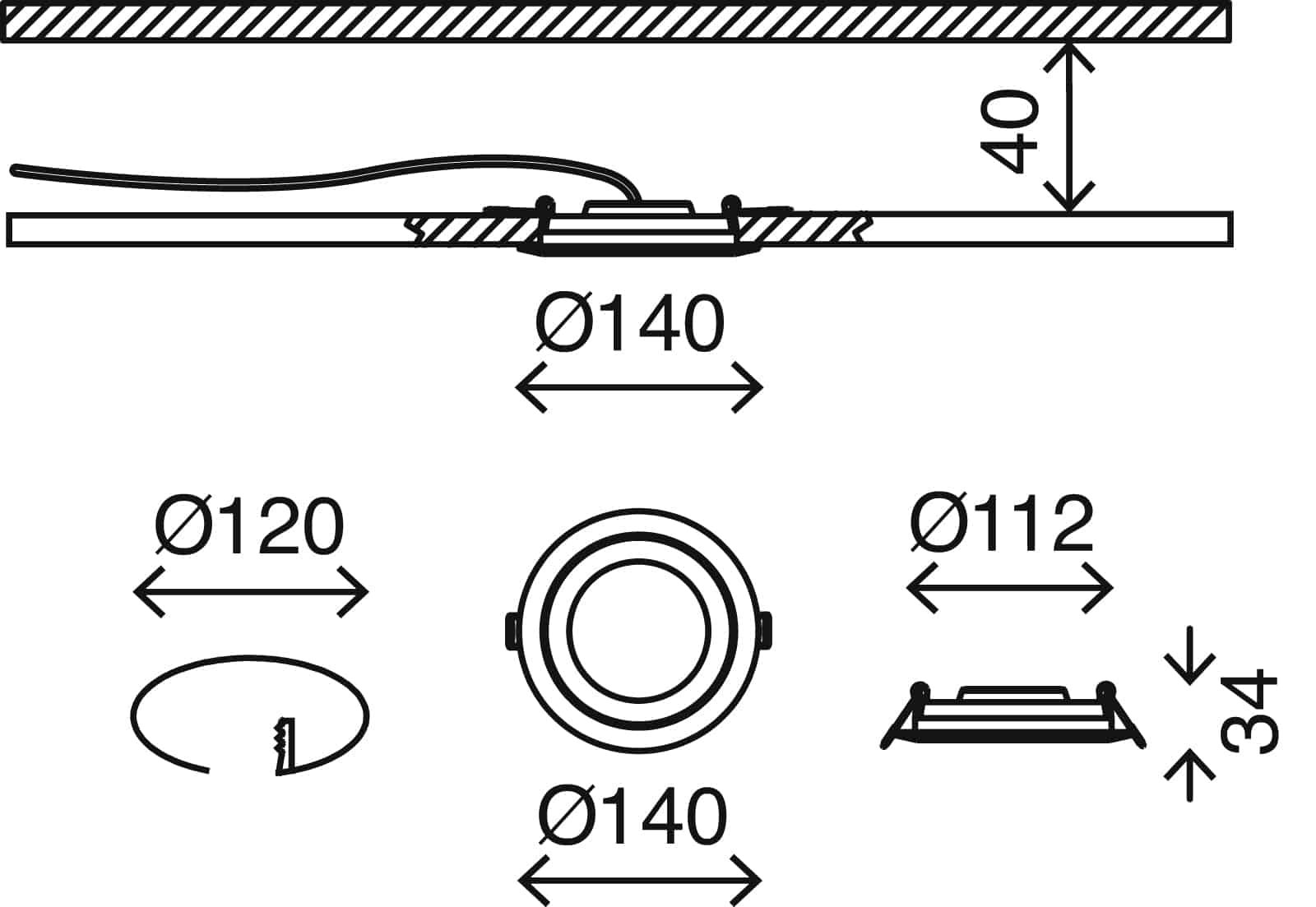 BRI 7285-016 LED vestavné svítidlo, pr. 14 cm, 6,4 W, bílé - BRILONER (obrázek 2)