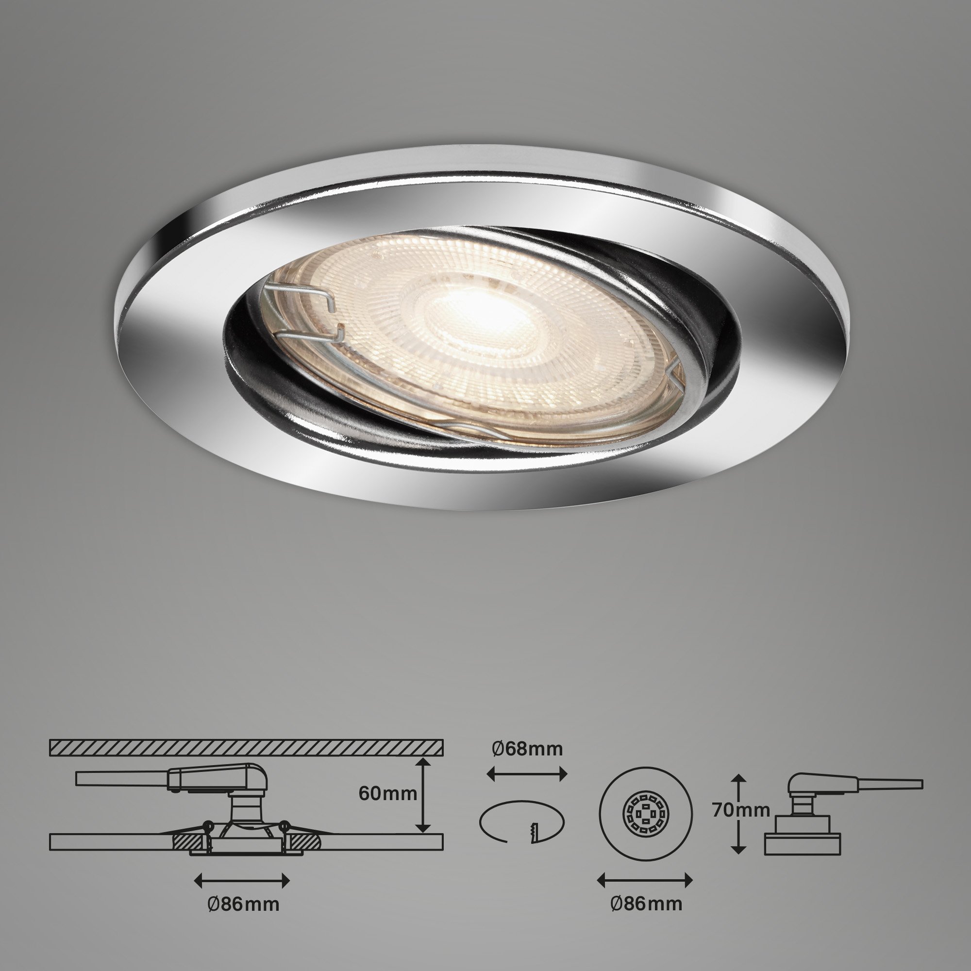 BRI 7147-038 3ks LED vestavné svítidlo, pr. 8,6 cm, 5 W, chrom - BRILONER (obrázek 8)