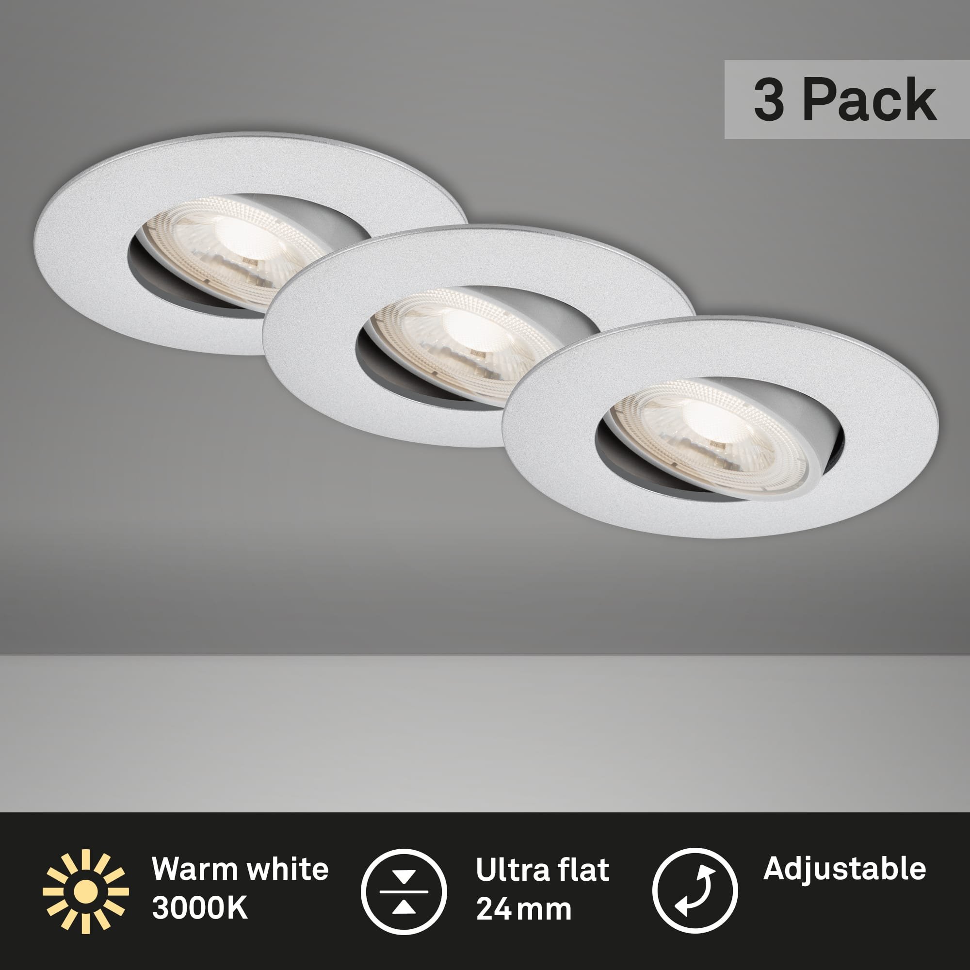 BRI 7146-034 3ks sada ultraploché LED vestavné svítidlo, pr. 9 cm, 5 W, matný chrom - BRILONER (obrázek 2)