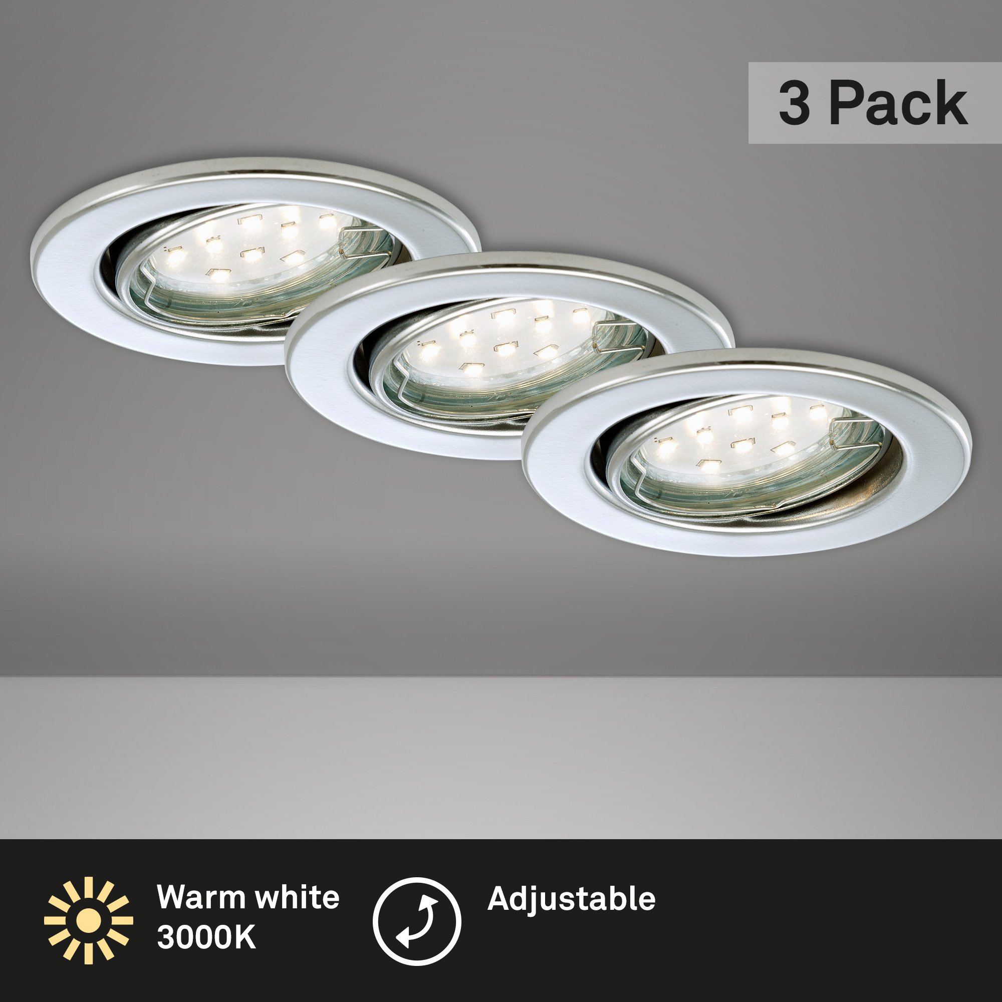 BRI 7225-038 3ks sada LED vestavné svítidlo, pr. 8,6 cm, 3 W, chrom - BRILONER (obrázek 3)