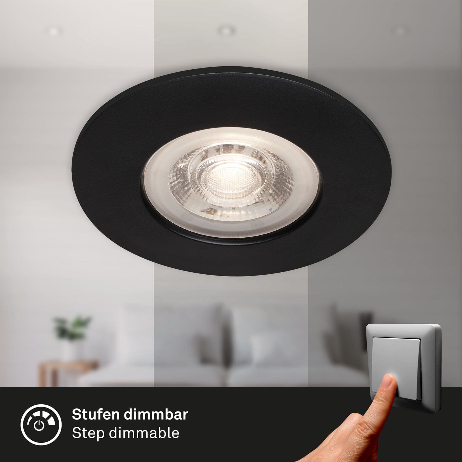 BRI 7036-035 LED vestavná svítidla, pr.9 cm, 3x LED, 4,9 W, 480 lm, černá - BRILONER (obrázek 3)
