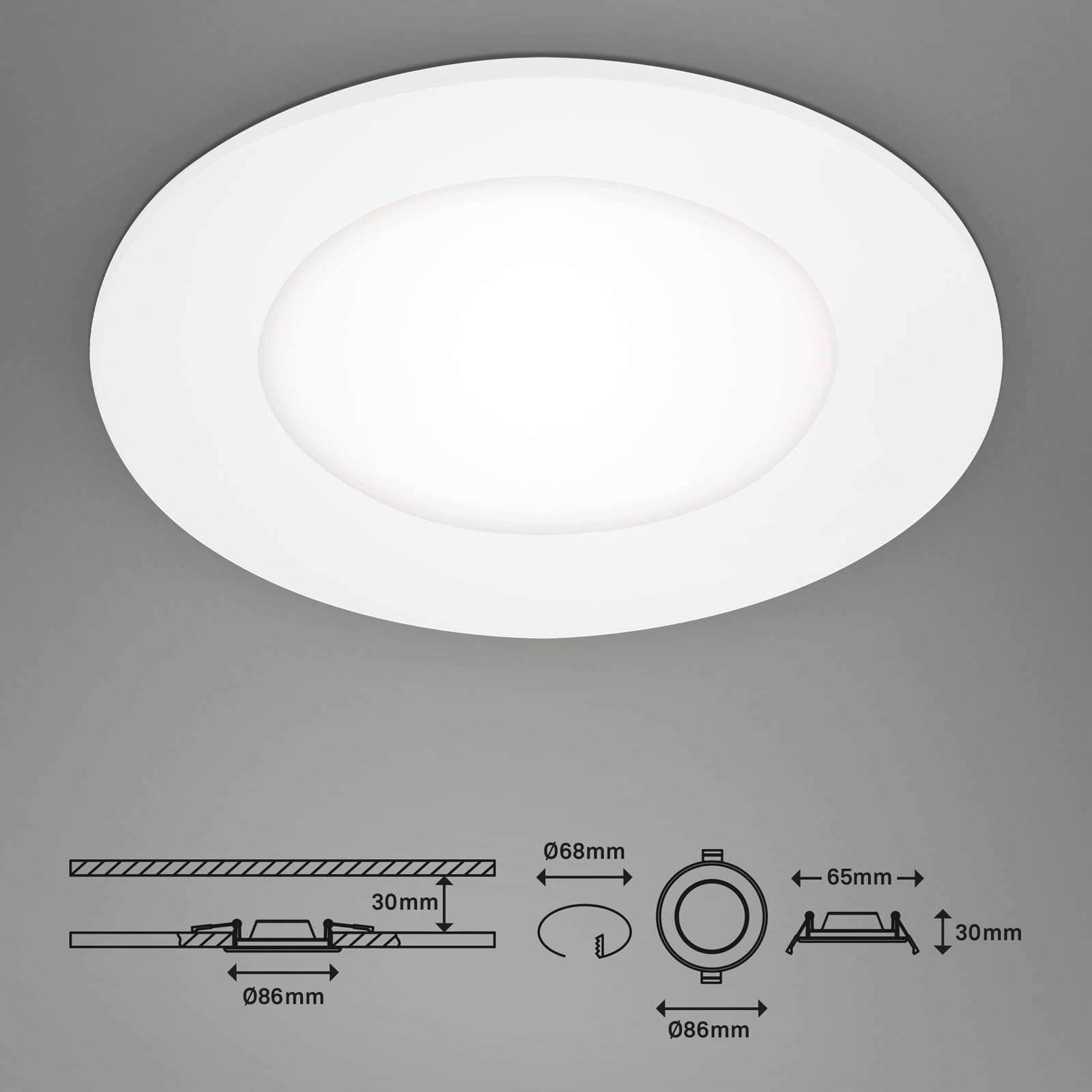 BRI 7057-436 3ks sada LED vestavné svítidlo, pr. 8,6 cm, 3 W, 350 lm, bílé - BRILONER (obrázek 7)