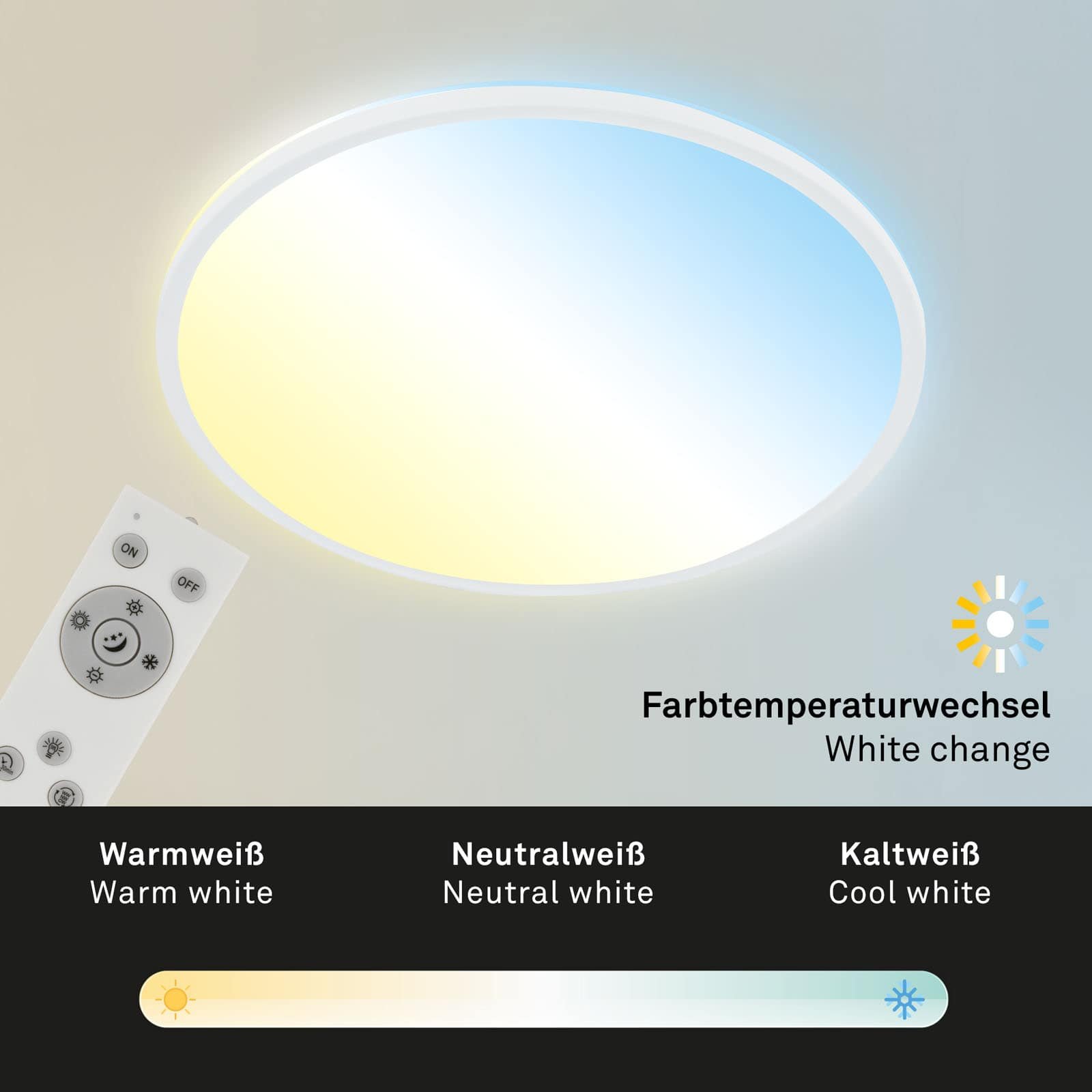 BRILO 3728-016 Ultraploché CCT svítidlo LED panel, pr.48 cm, LED, 31 W, 3500 lm, bílé - BRILO (obrázek 3)