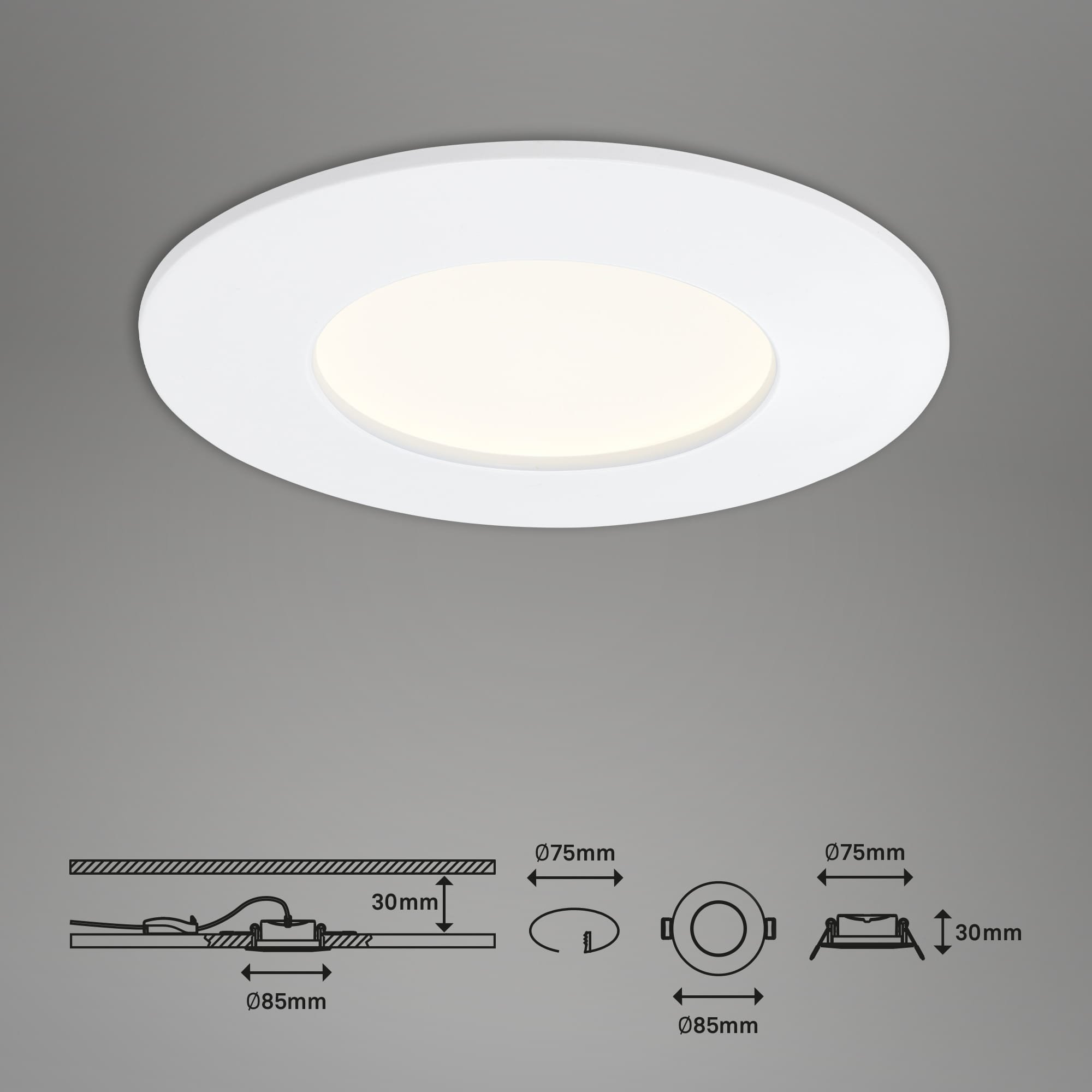 BRI 7282-036 3ks sada LED vestavné svítidlo, pr. 8,5 cm, 6 W, bílé - BRILONER (obrázek 7)
