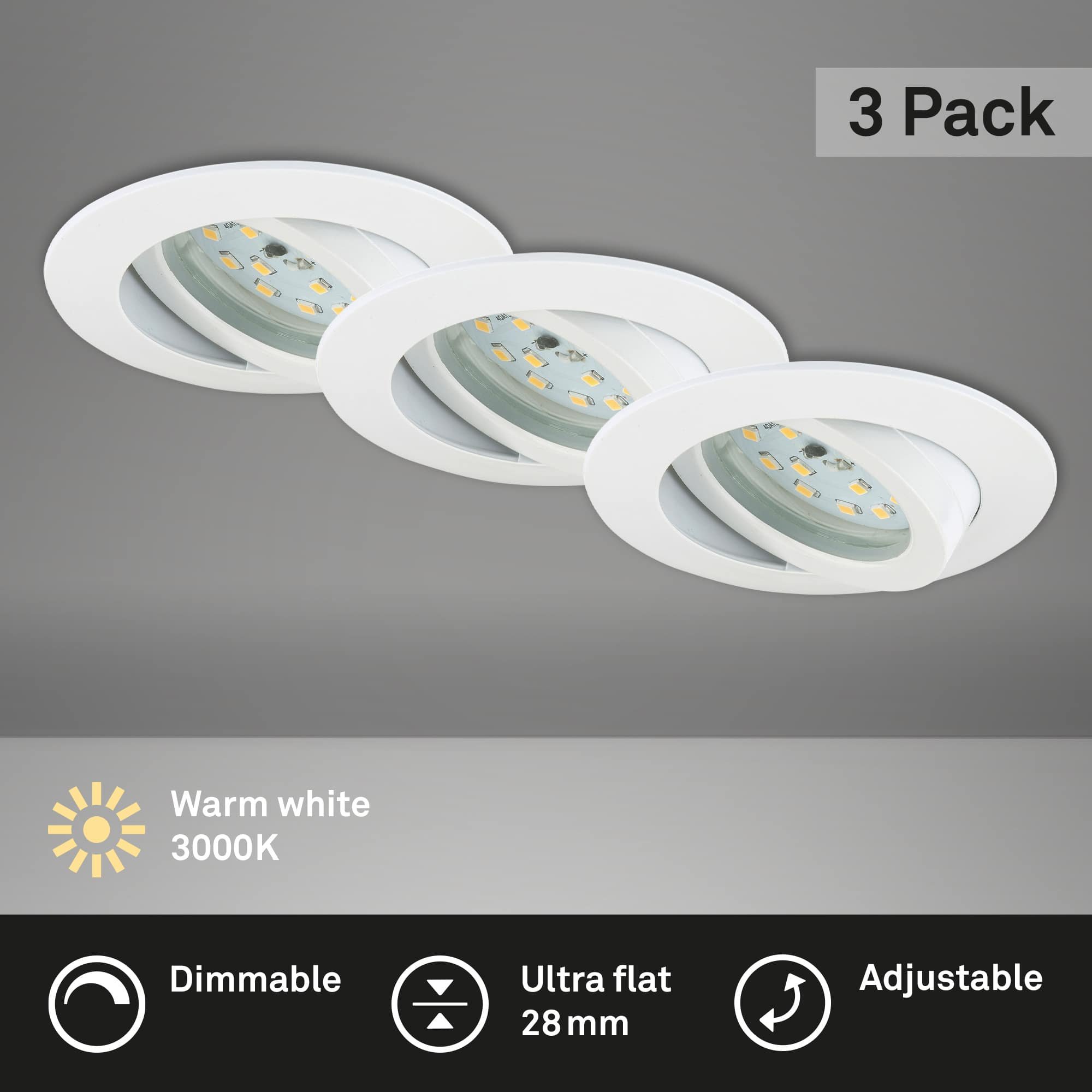 BRI 7232-036 3ks sada LED vestavné svítidlo, pr. 8,2 cm, 5,5 W, bílé - BRILONER (obrázek 2)