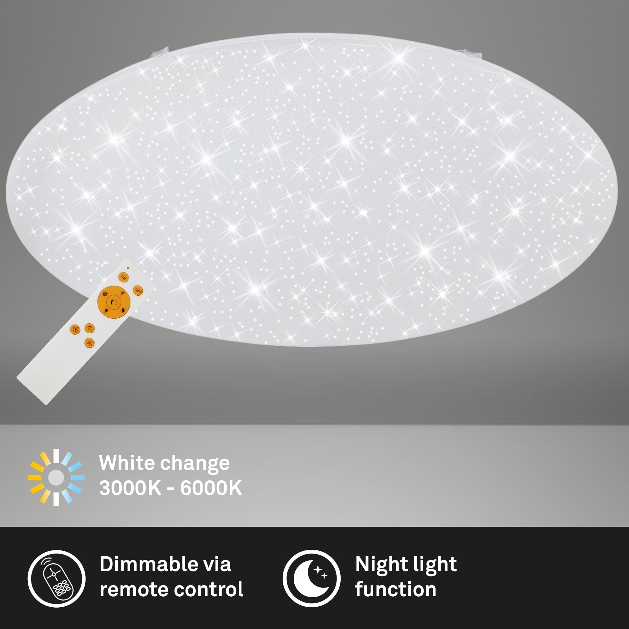 BRILO 3318-016 LED stropní svítidlo hvězdné nebe, CCT, noční světlo, dálkový ovladač, stmívatelné - BRILO (obrázek 2)