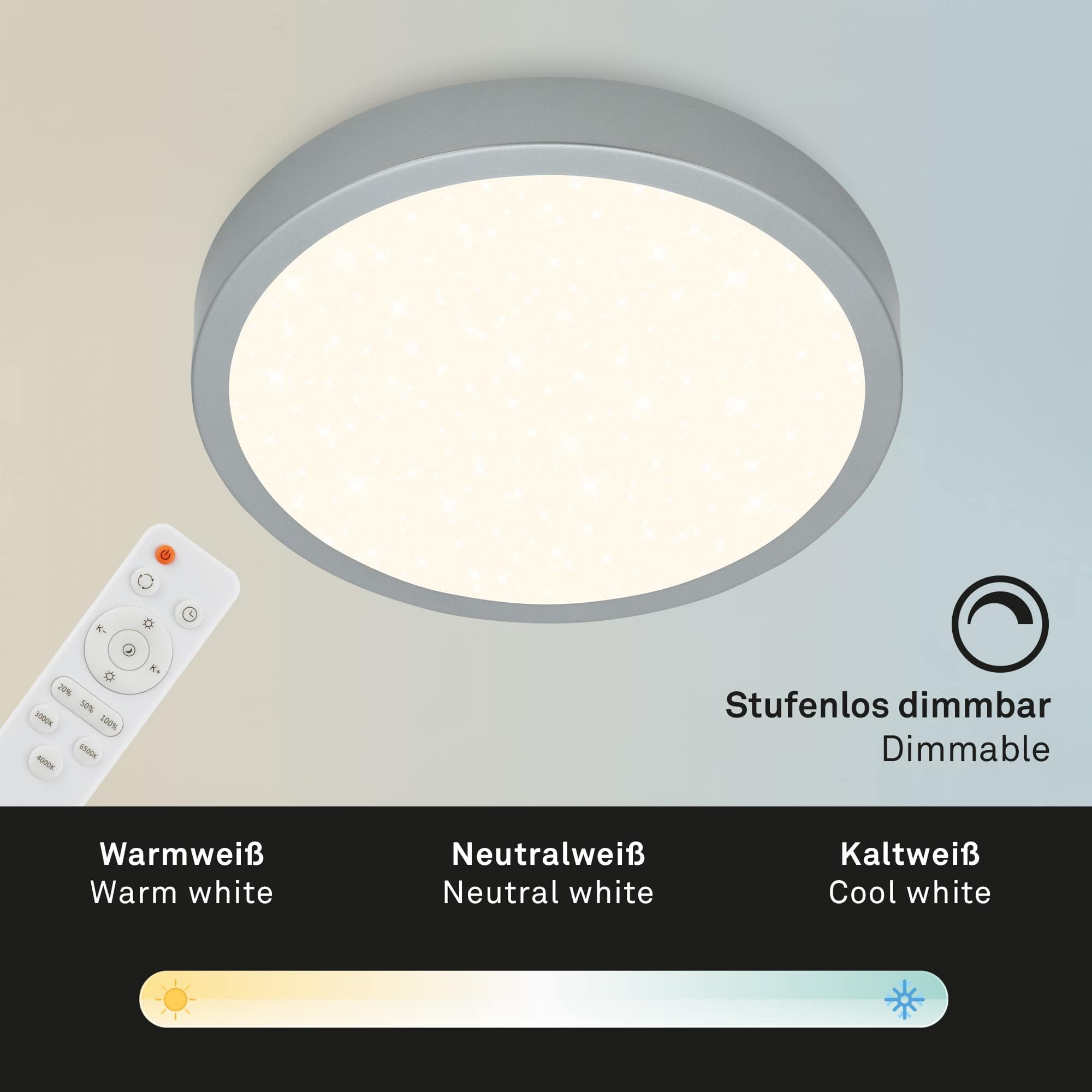 BRILO 3704-014 CCT LED přisazené svítidlo pr. 38 cm, 22 W, 2900 lm, stříbrná - BRILO (obrázek 4)