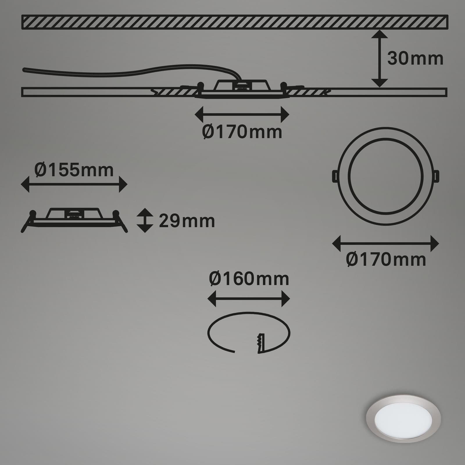 BRI 7286-012 LED vestavné svítidlo, pr. 17 cm, 12 W, matný nikl - BRILONER (obrázek 5)
