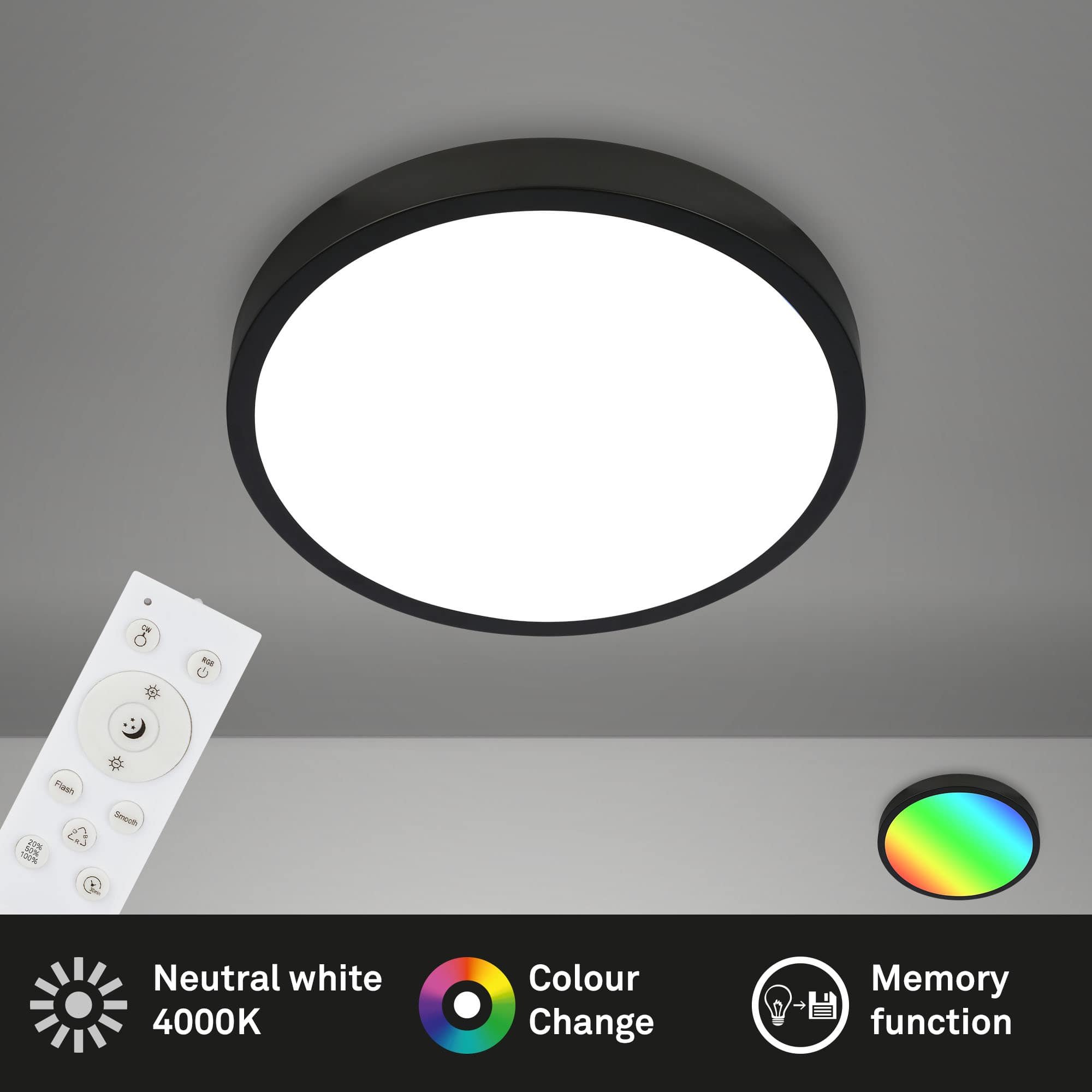 BRILO 3709-015 RGBW LED přisazené svítidlo pr. 38 cm, 22 W, 2900 lm, černá - BRILO (obrázek 2)