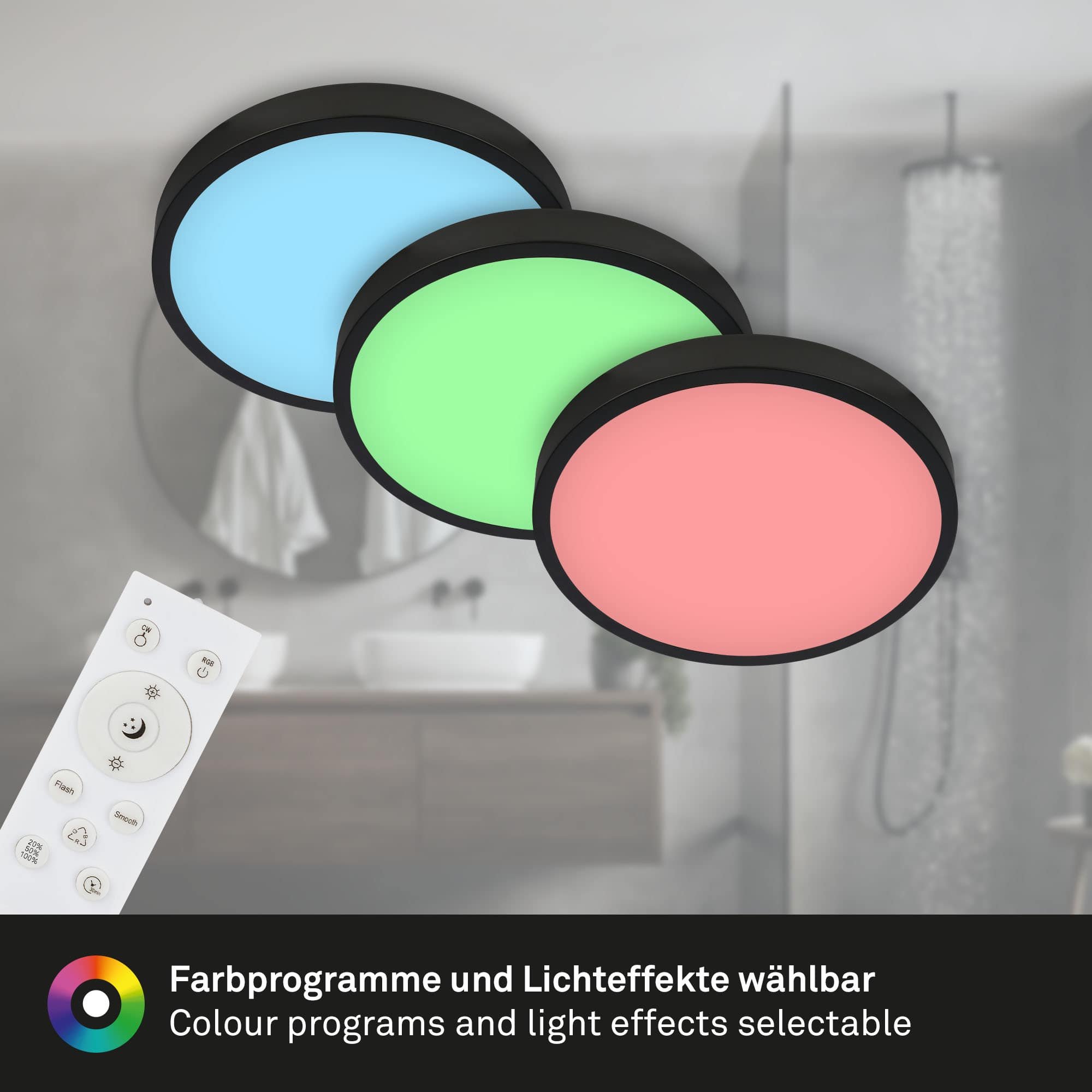 BRILO 3709-015 RGBW LED přisazené svítidlo pr. 38 cm, 22 W, 2900 lm, černá - BRILO (obrázek 3)