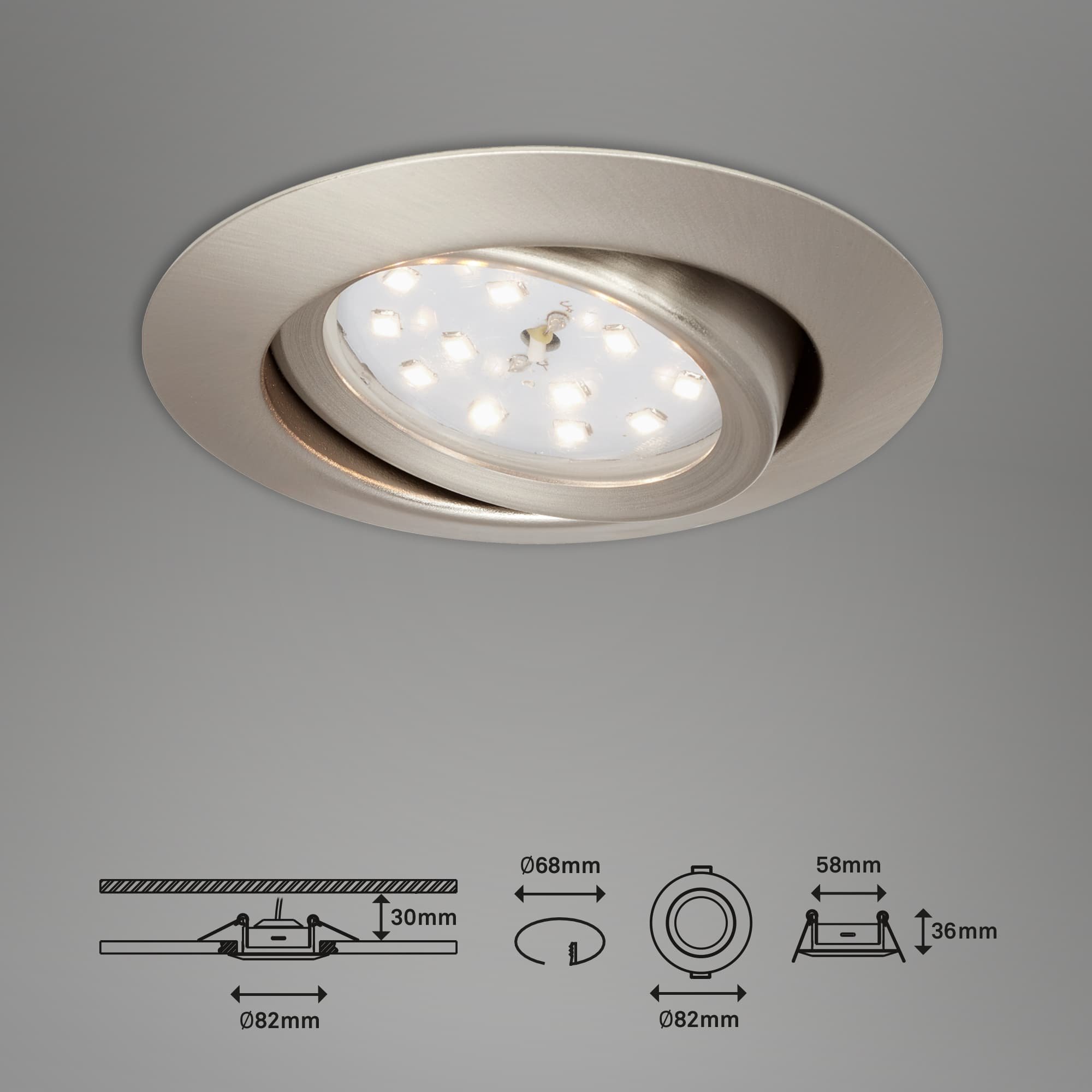 BRI 7171-032 3ks sada LED vestavné svítidlo, pr. 8,2 cm, 3 W, matný nikl - BRILONER (obrázek 6)