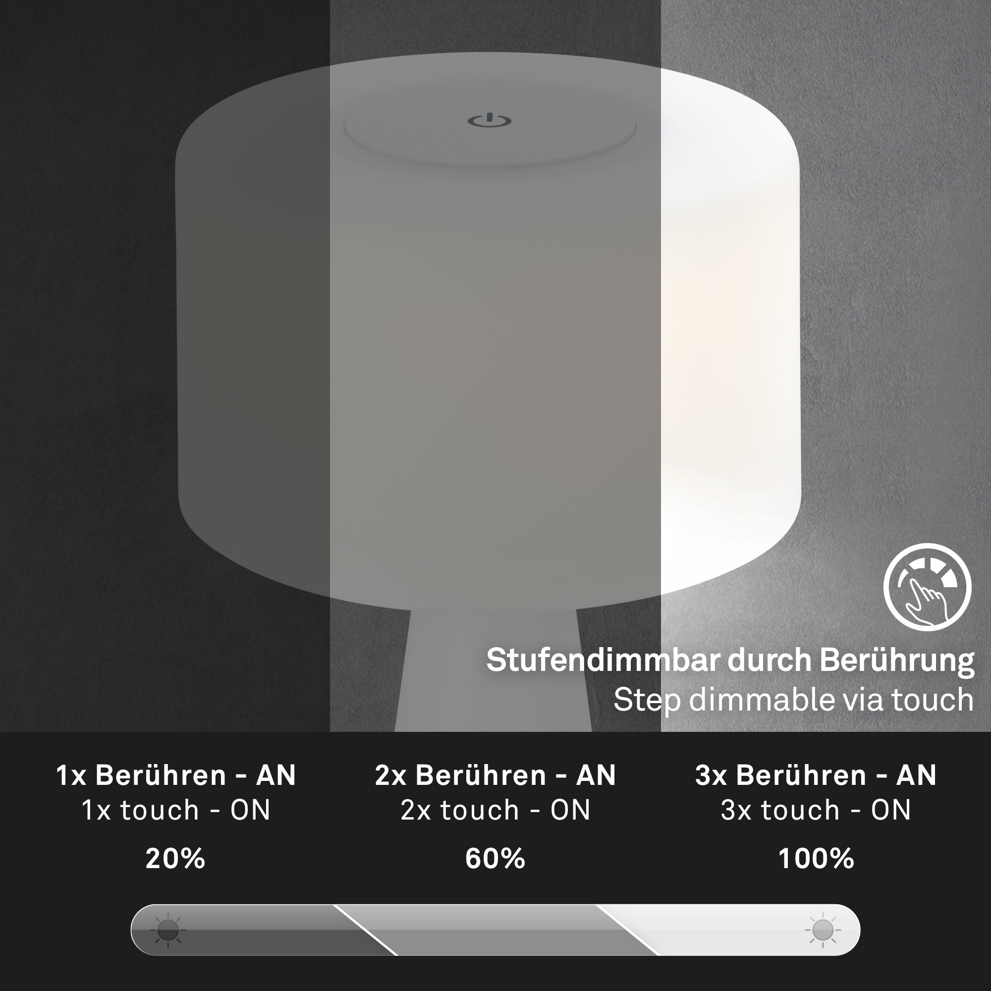 BRILO 7420016 LED nabíjecí stolní lampa 35 cm 4 W 300lm bílé - BRILO (obrázek 3)