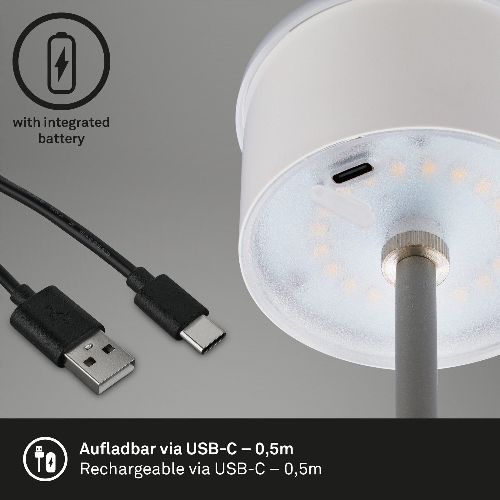 BRILO 7466018 LED RGB nabíjecí stolní lampa 38 cm 2W 200lm chrom - BRILO (obrázek 5)