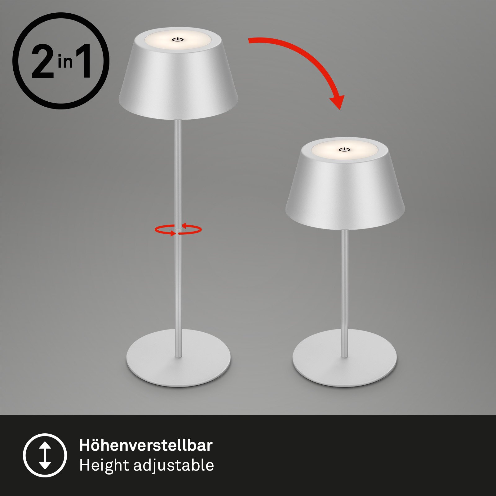 BRILO 7466018 LED RGB nabíjecí stolní lampa 38 cm 2W 200lm chrom - BRILO (obrázek 6)