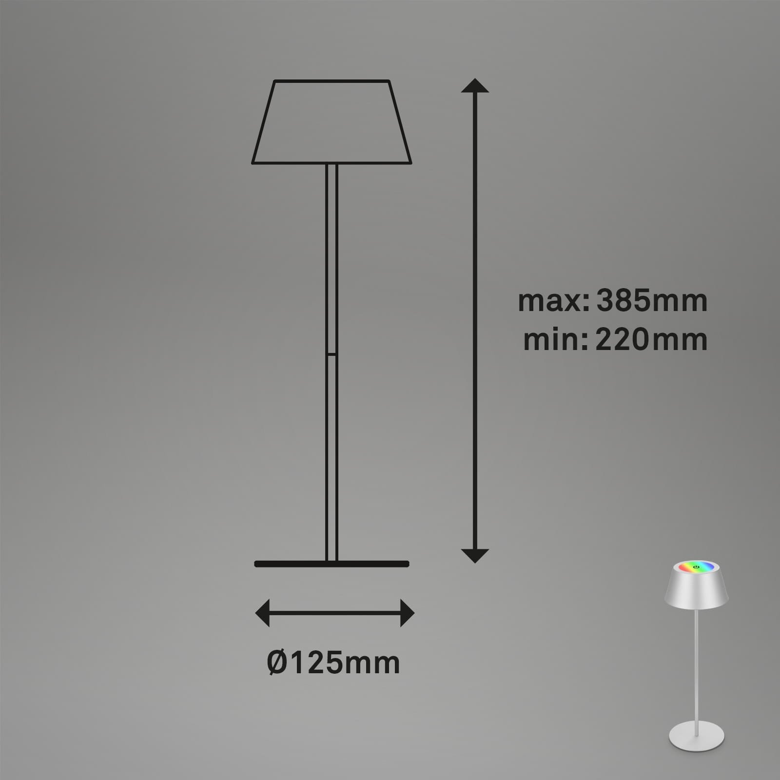 BRILO 7466018 LED RGB nabíjecí stolní lampa 38 cm 2W 200lm chrom - BRILO (obrázek 8)