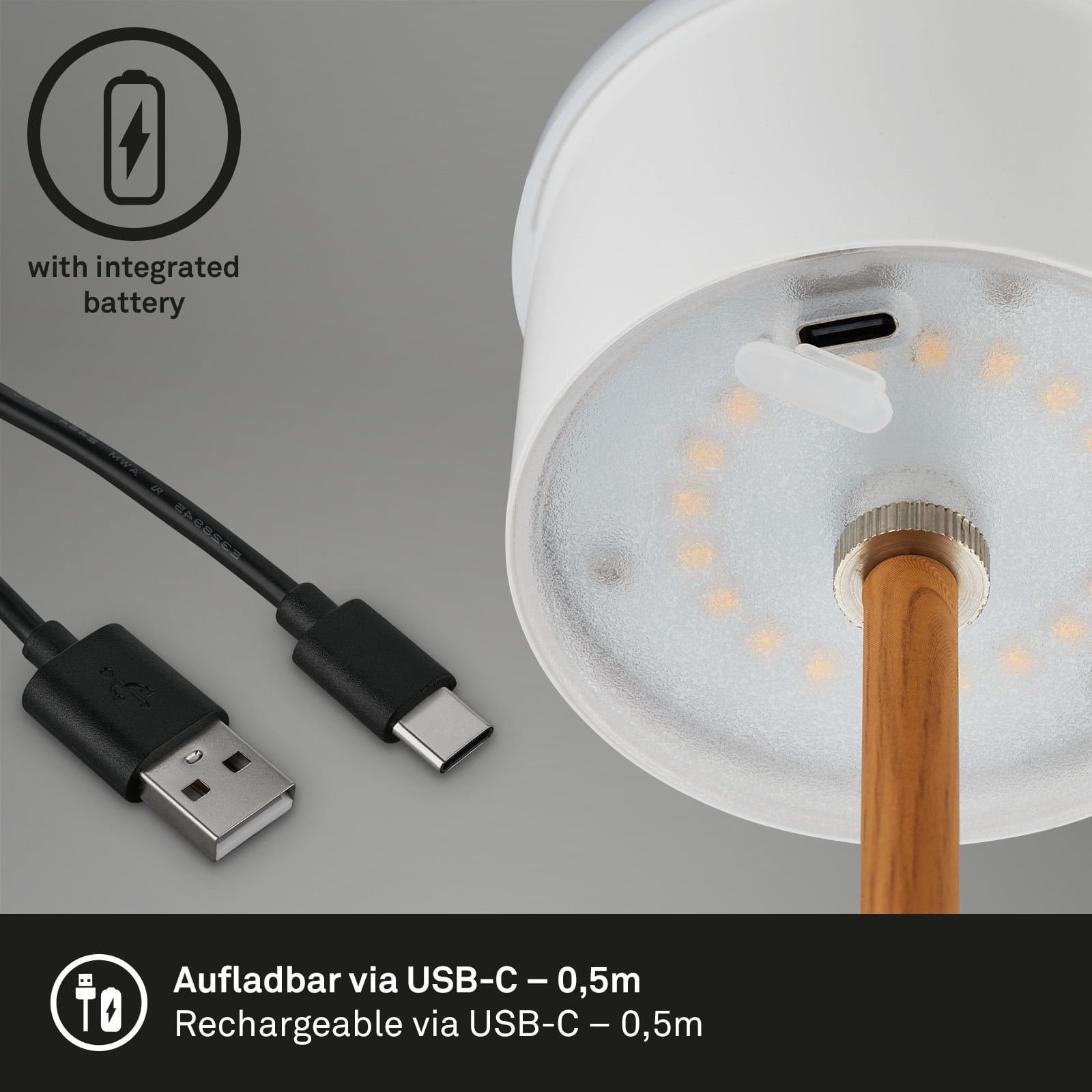 BRILO 7438-114 LED nabíjecí stolní lampa 38 cm 2,6 W 280lm černá-dřevo - BRILO (obrázek 5)
